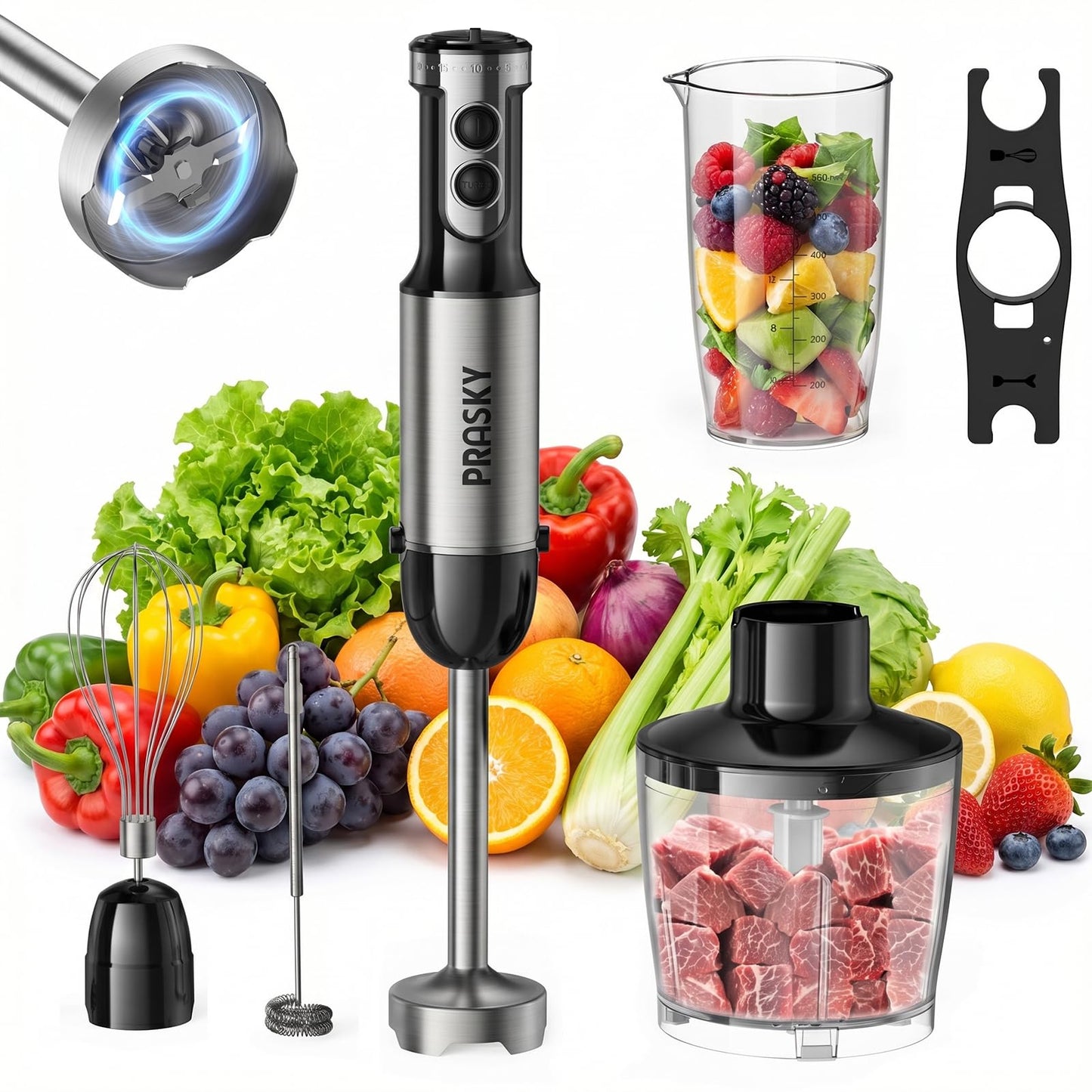 Immersion Blender Handheld 1200W, 20-speeds Immersion Hand Blenders, Hand Mixer with Mining Beaker,Chopper,Whisk, Frother and Stick Blender Suitable for Kitchen, Protein Shakes and Baby Food