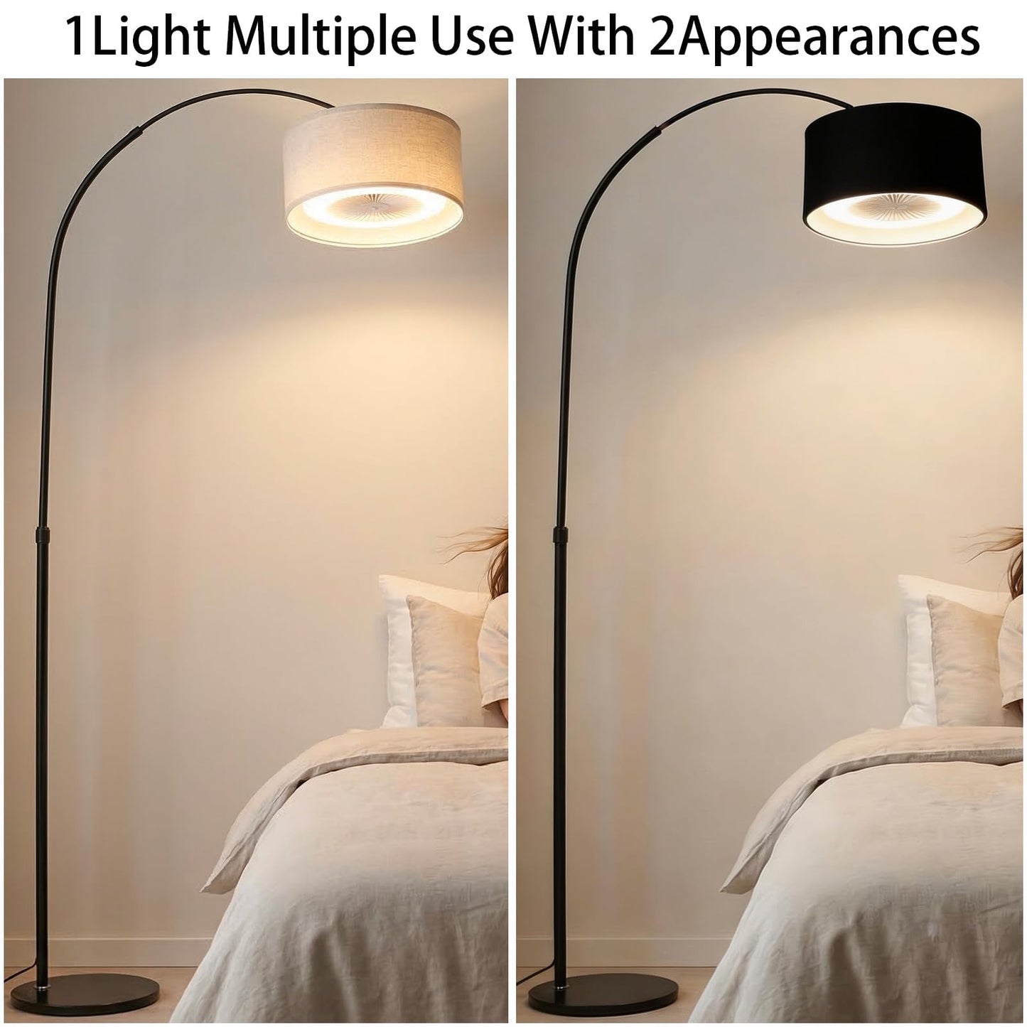 Brisluck Arc Floor Lamp with Fan Dimmable Standing Lamp with Remote 3 Color Temperatures Adjustable for Living Room Bedroom Bright Reading Lamp with Marble Base