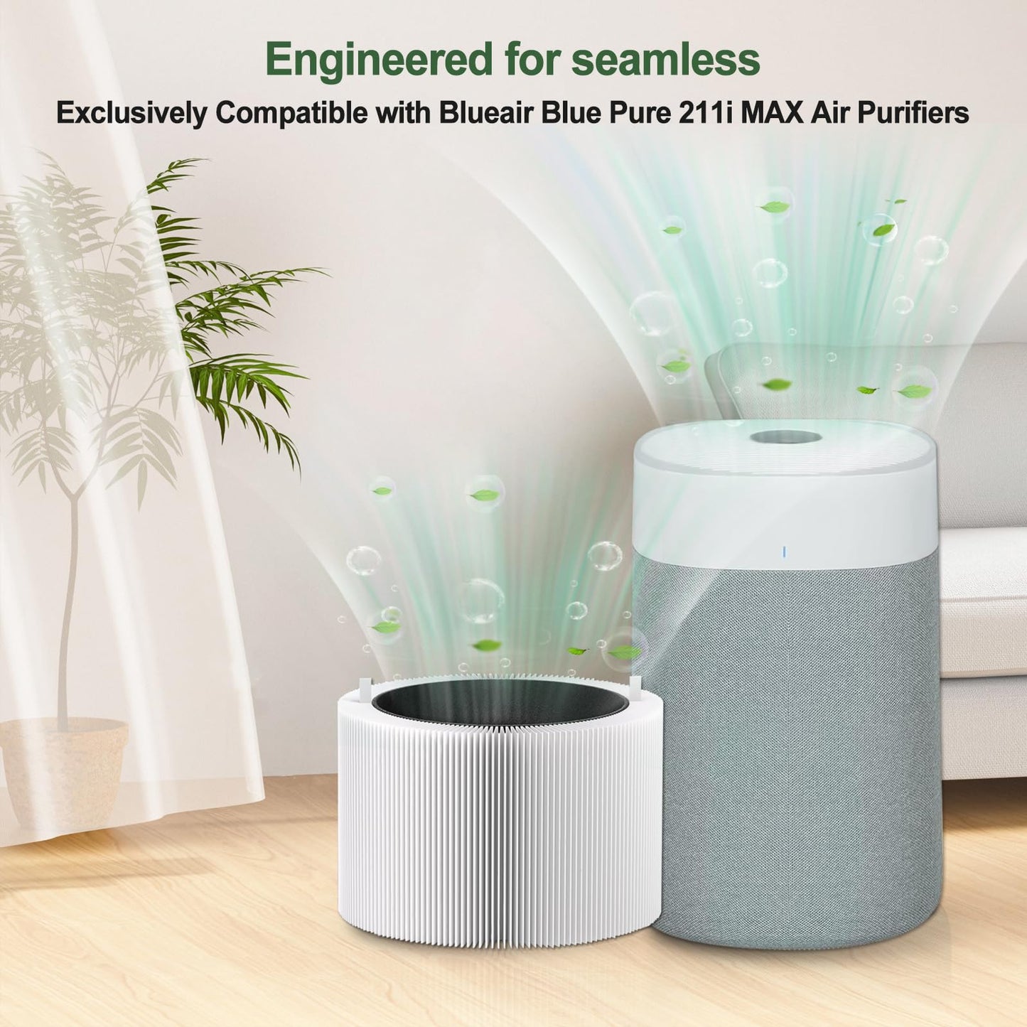 GRN FIL Upgraded 211i max replacement filter 2-Pack | Compatible with blueair Blue Pure 211i/211i+/211i Max Air Purifiers - High-Efficiency HEPA for Dust, Smoke & Odors. (2 Pack 211i Max Filter)