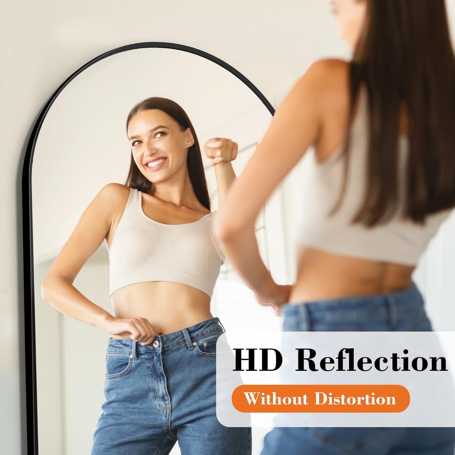 OLIXIS Black Arched Full Length Mirror 60"x16" for Bedroom, Full Body Mirror with Stand, Hanging or Leaning for Wall, Aluminum Alloy Thin Frame Floor Standing for Living Room