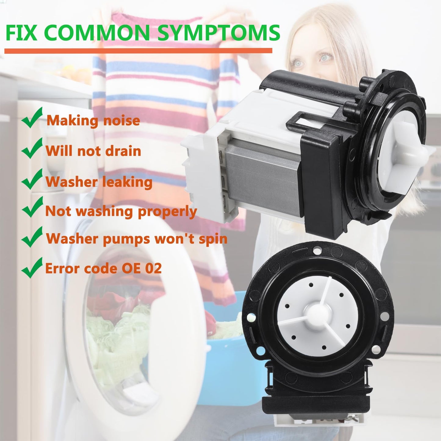 (𝟐𝟎𝟐𝟔 𝐍𝐄𝐖) 4681EA2001T Washer Drain Pump Motor & 383EER4004A 11 Inch Washer Spring Expansion Removal Tool - 4681EA2001T Fit for LG Kenmore Washer Spring Expansion Tool Fit for LG Samsung Washer