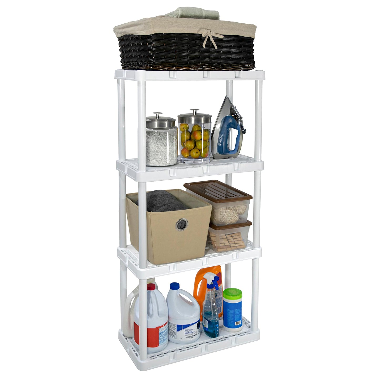 Gracious Living 2 Pack Light Duty Storage Shelves, Knect-A-Shelf 4-Shelf Ventilated Shelving Rack Organizer for Home, Garage, Basement & Laundry, White