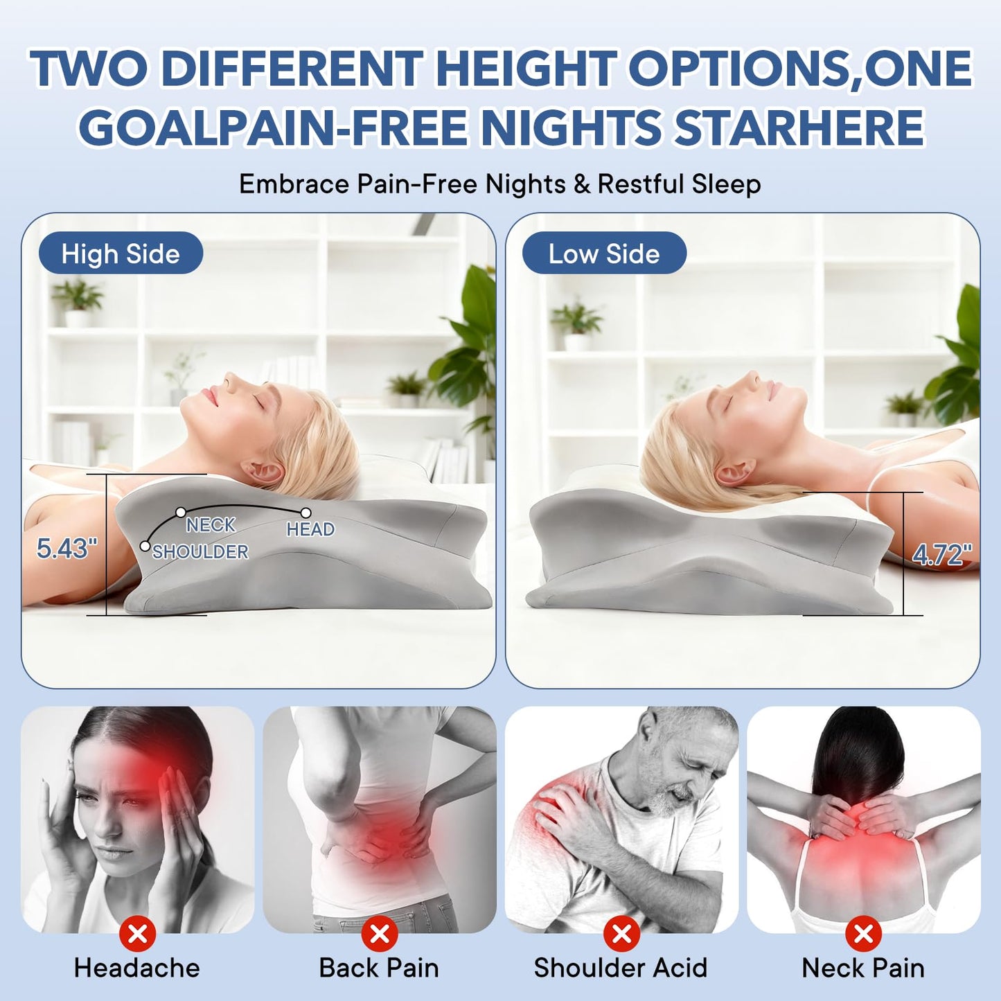 Cervical Pillow for Neck and Shoulder,Contour Memory Foam Pillow,Ergonomic Neck Support Pillow for Side Stomach Back Sleepers with Skin-Friendly Pillowcase (White)