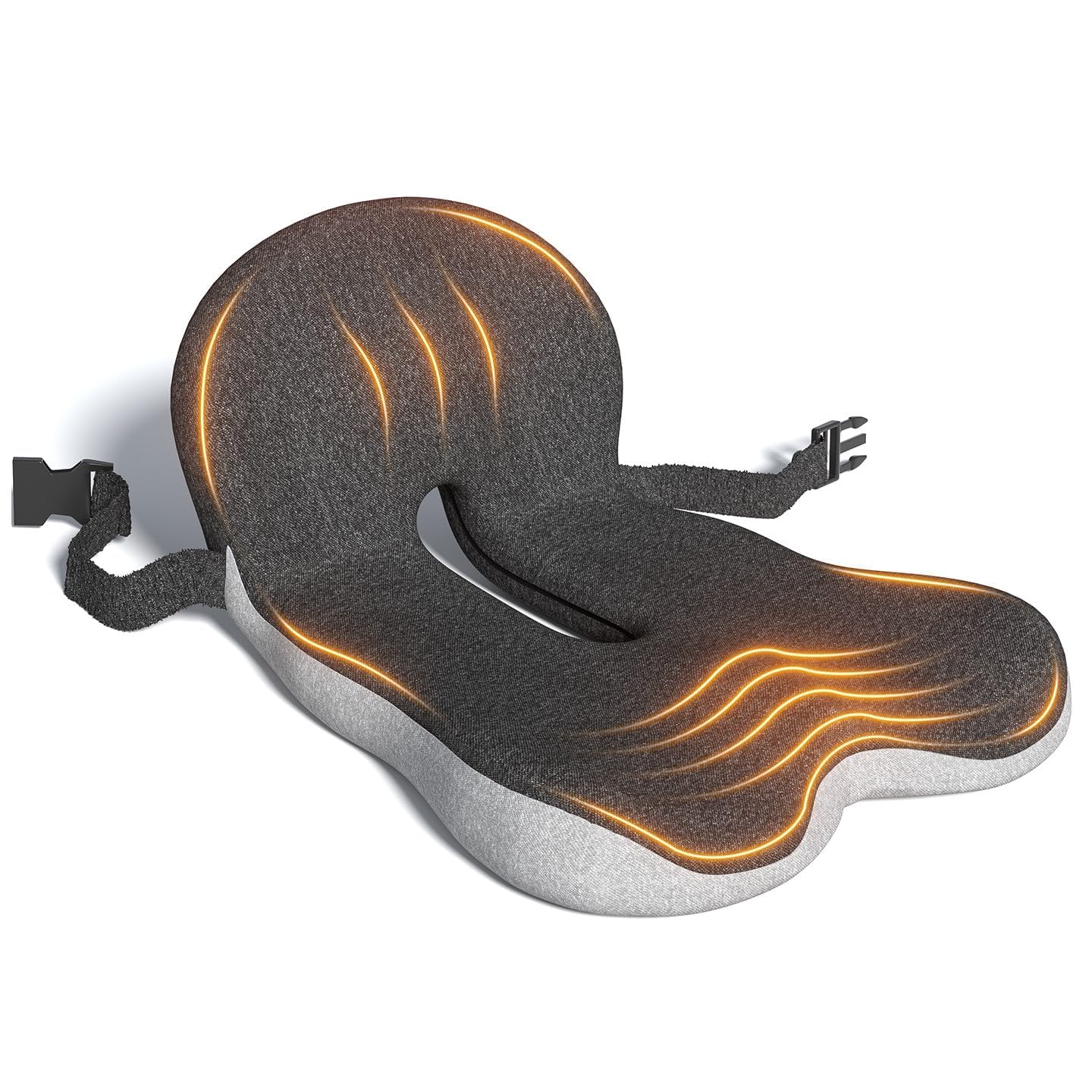 QEGOON Office Chair Seat Cushion for Long Sitting Workers - L-Shaped Ergonomic Memory Foam with Tailbone Support & Adjustable Strap