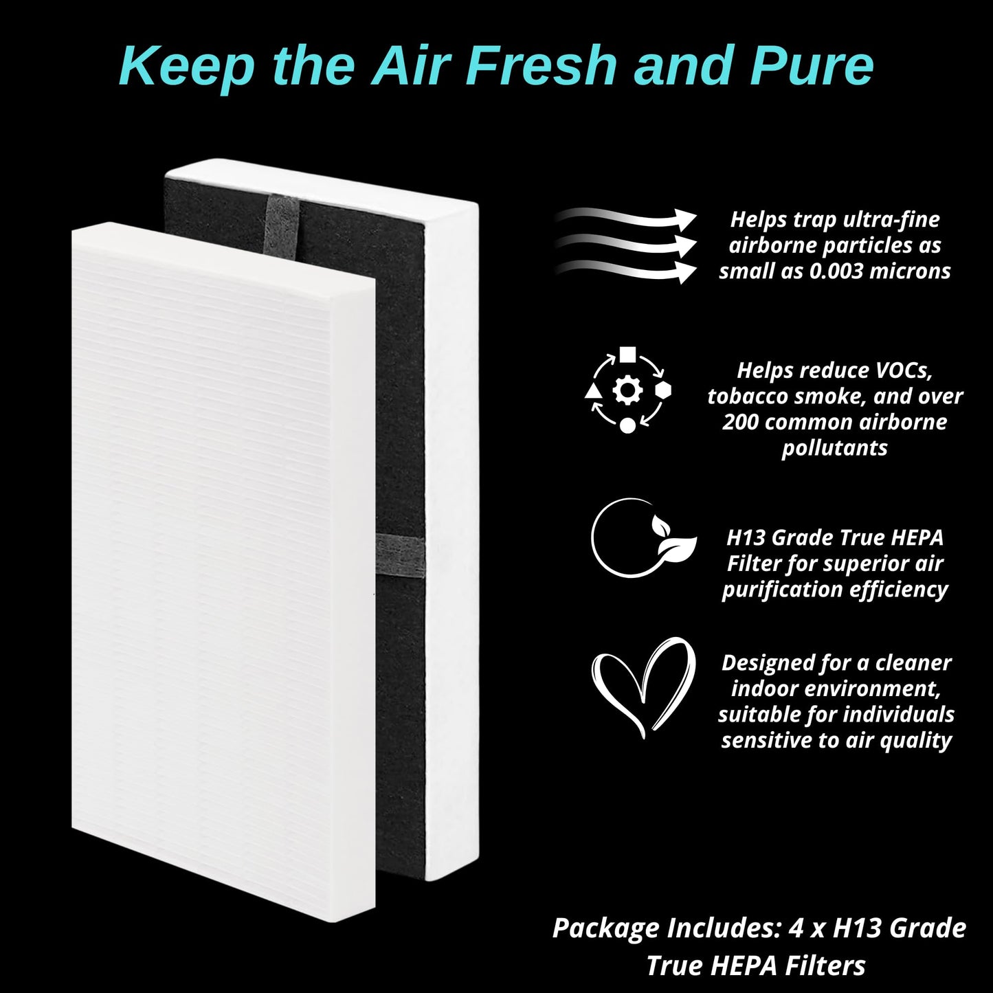 4-Pack HRF-G1/HRF-G2 True HEPA Replacement Filter (G) Compatible with Honeywell HPA-020(B) Tabletop, HPA-030(B), HPA-075(B), HPA-175(B) HEPA Tower & HPA-080(B), HPA-180(B) InSight Series Air Purifiers