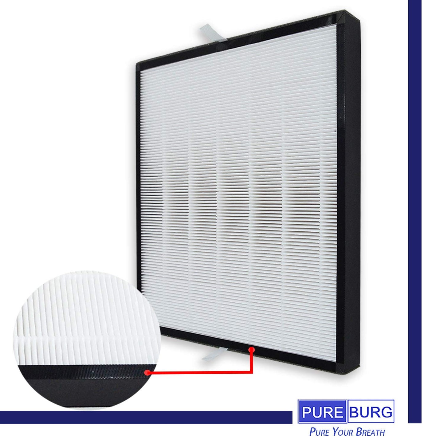 PUREBURG Replacement Filter Compatible with GermGuardian AC5900WCA Air Purifier Filter J FLT5900, 1-Pack H13 HEPA Activated Carbon Pre-Filters For Dust Odors Clean