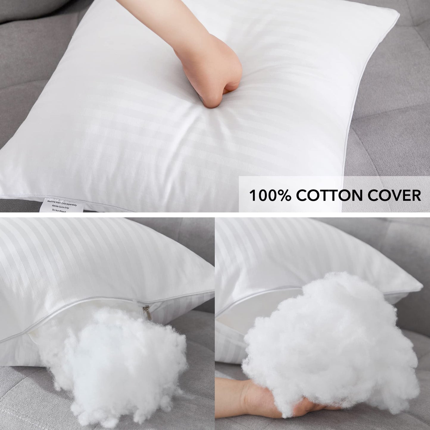 Oubonun 18 x 18 Throw Pillow Inserts, Firm and Fluffy Decorative Square Pillows for Couch Bed Sofa with Soft Cotton Cover White Cushion with Down Alternative Pack of 4