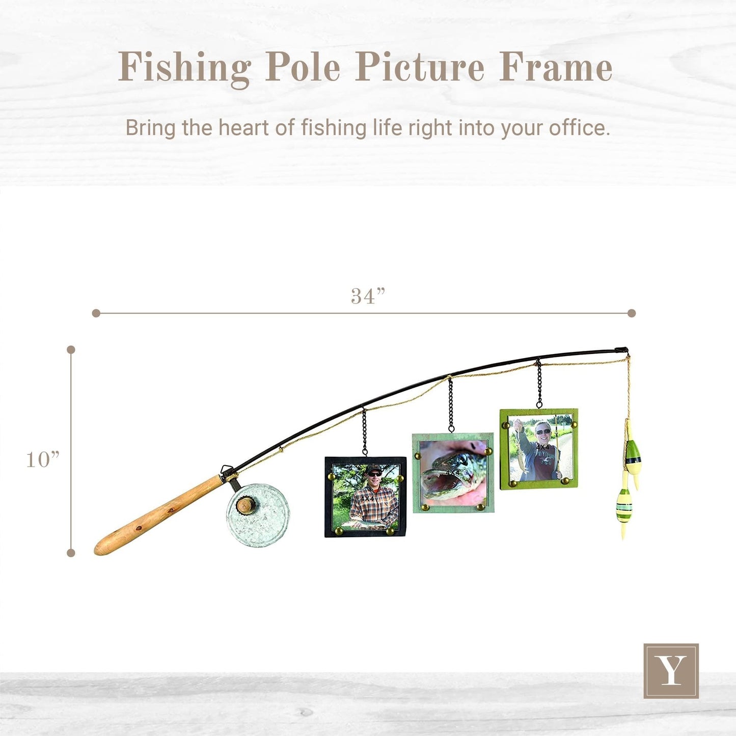 Young's Inc Wood Fishing Pole Triple Photo Frame – Rustic Lake House Wall Fish Decor with Hanging 4x4 Frames, Lodge & Woodland Cabin Accent for Fishermen, Outdoor Enthusiasts, and Family Memories