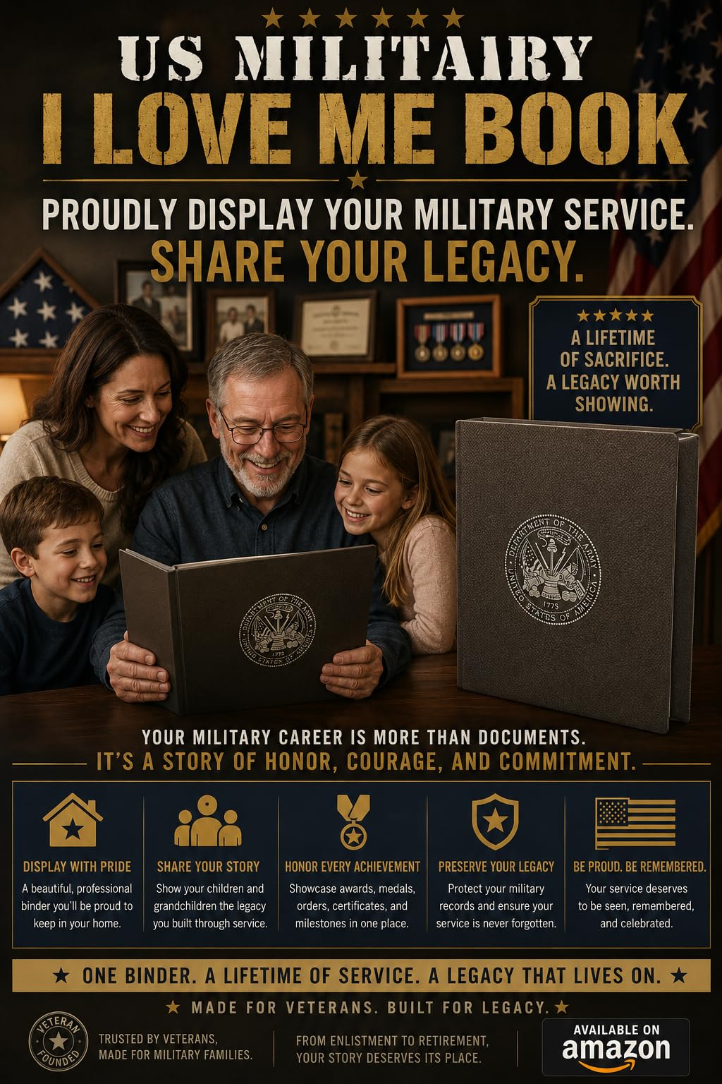 US Military Binder and Box Set - I Love Me Book Series (US Army) - Custom Dividers and Document Protectors Included