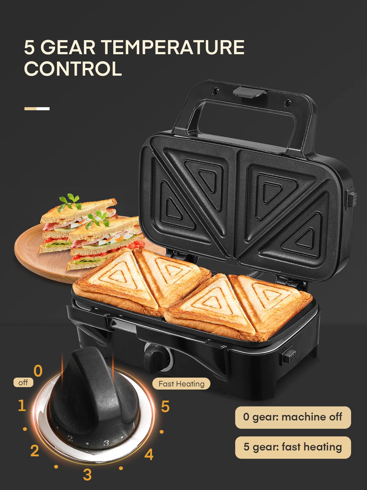 FOHERE 3-in-1 Sandwich Maker, 1200W Waffle Maker & Panini Press Grill, 3 Removable Non-stick Plates, 5-Gear Temp Control, Grilled Cheese Maker, Quick Breakfast, LED Indicators, Stainless Steel/Black