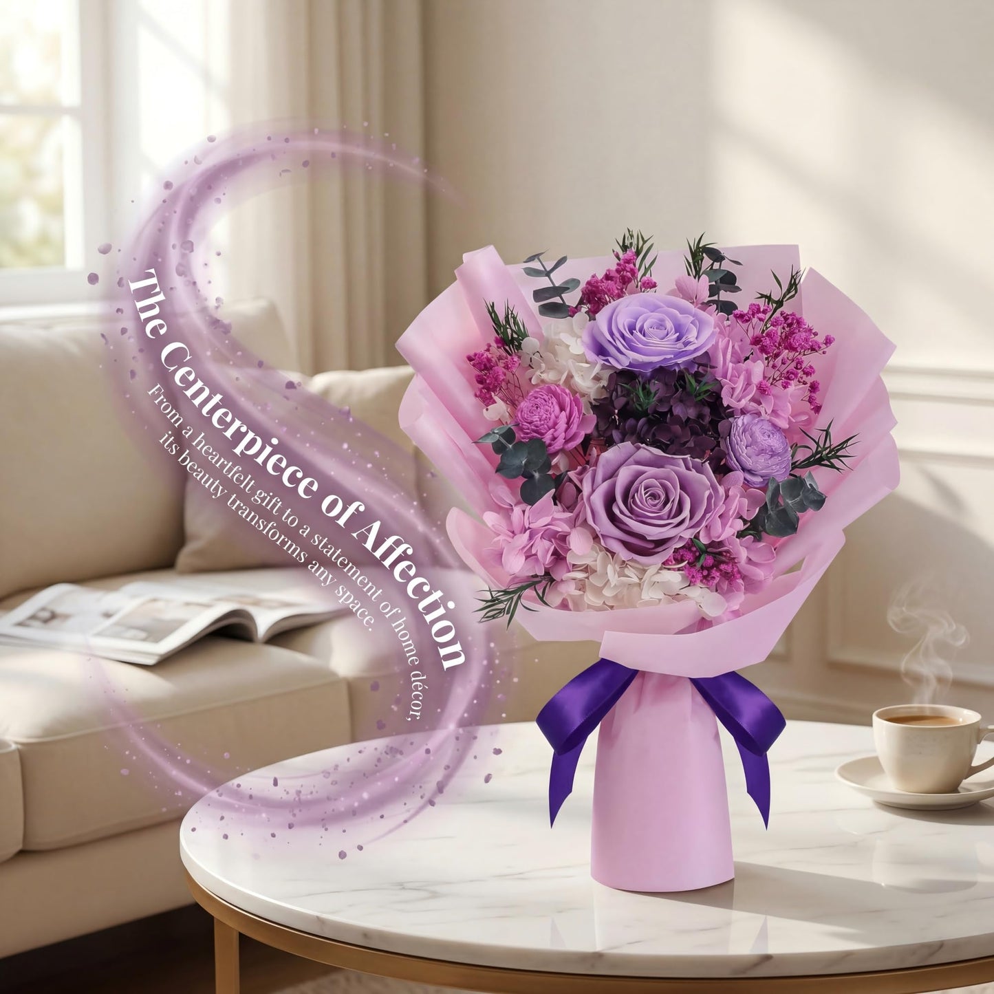 HOTKBO Flowers for Delivery, Preserved Flowers Bouquets – 4 Eternal Purple Preserved Roses that Last 2-3 Years, Birthday Gifts for Women, Forever Roses Bouquet for Graduation,Anniversary,Home Decor