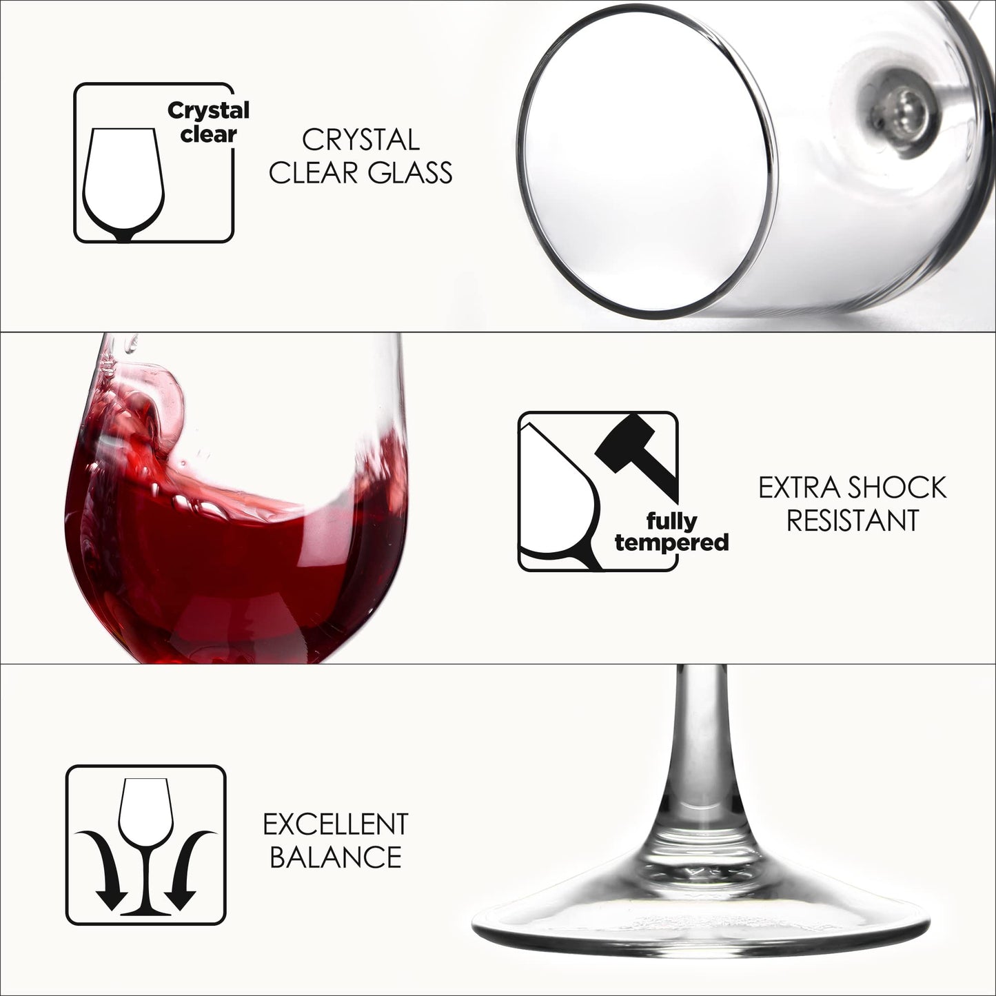 FAWLES Fully Tempered Wine Glasses, Shock Resistant Wine Glass Set for Red or White Wine, Dishwasher Safe Stem Glasses for Restaurants, Bars, Home (Set of 8, 15.5 oz)
