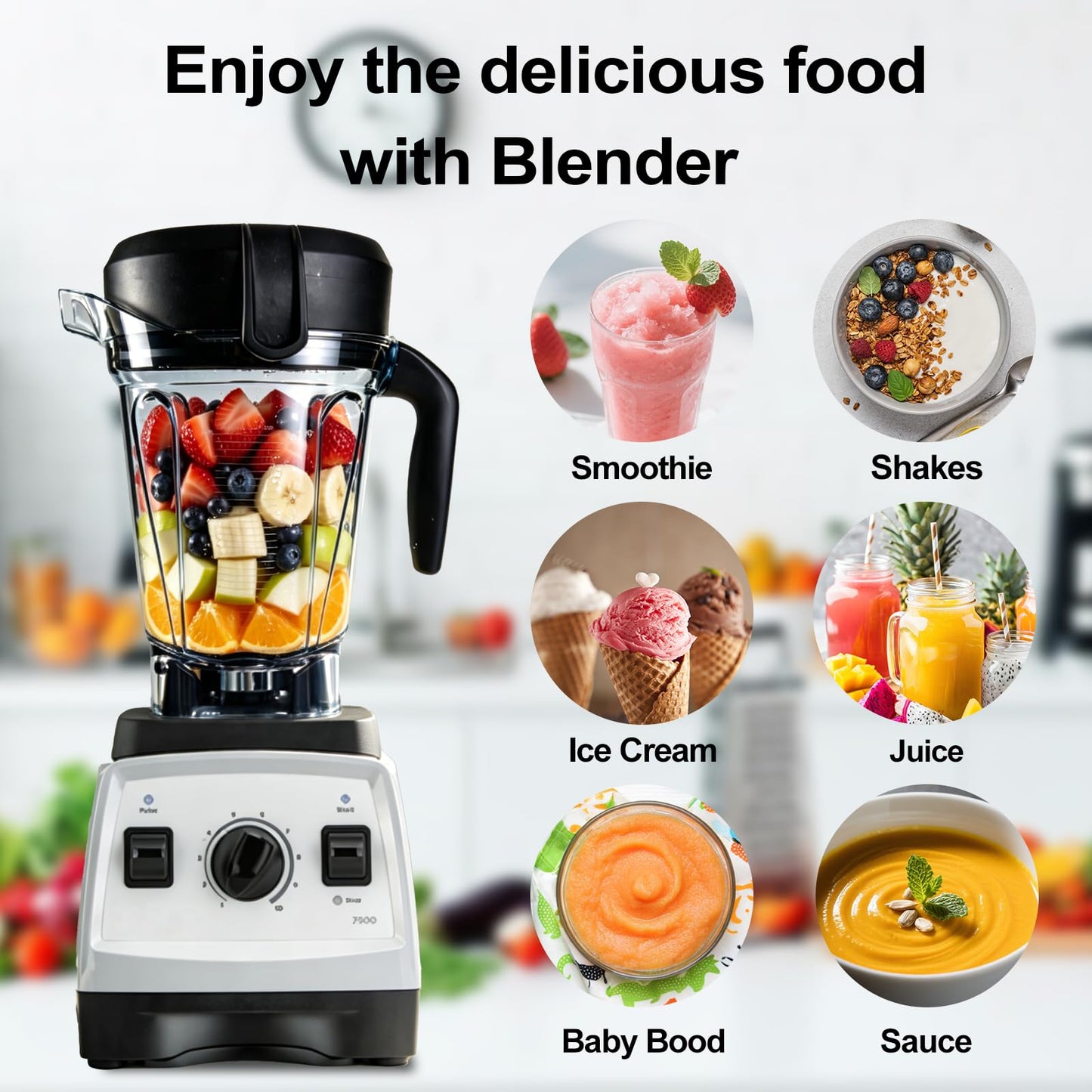 Blender Pitcher 64oz Low-Profile, Replacement Pitcher for 750 5200 7500 6300 Vm0103 Vm0197 E310 G/Classic C/Explorian/Commercial series etc