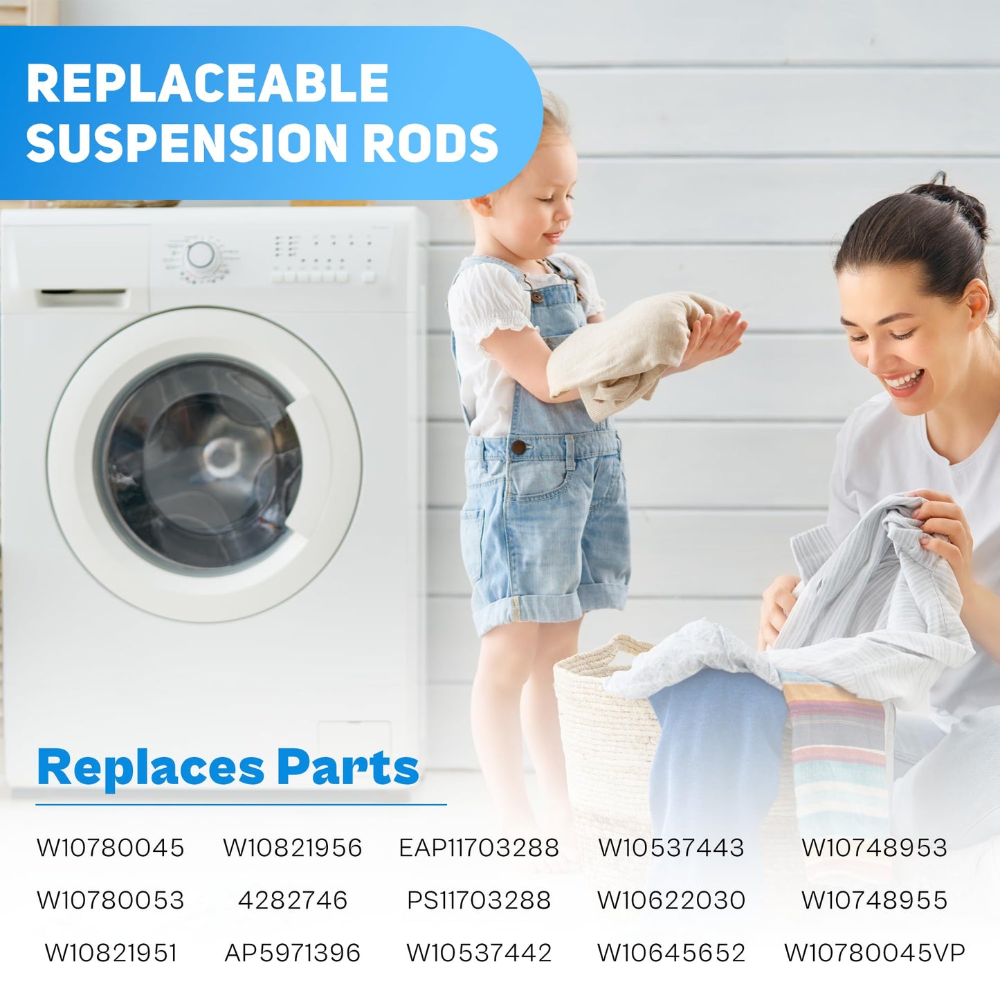 W10780045 NTW4516FW3 WTW4816FW2 WTW4800BQ1 Washer Suspension Rods Kit for Amana Whirlpool Kenmore | Fits NTW4516FW2 NTW4605EW0 WTW4616FW0 | Reduces Vibration & UL Error