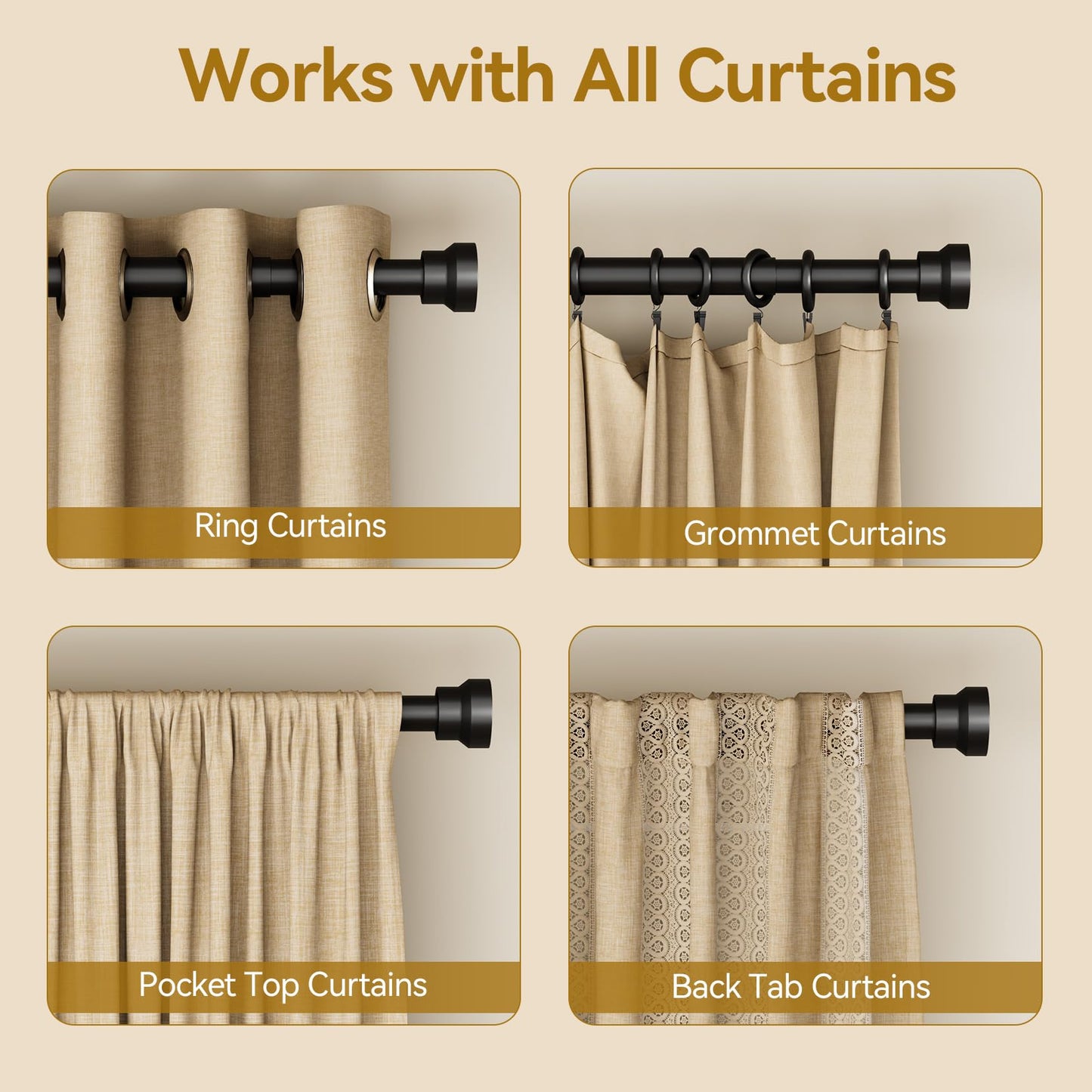 YaFex Curtain Rods 2 Pack 32-144 Inch, Heavy Duty 1 Inch Curtain Rod, Black Extra Long Adjustable Window Treatment Rods, Modern Design, Easy Installation