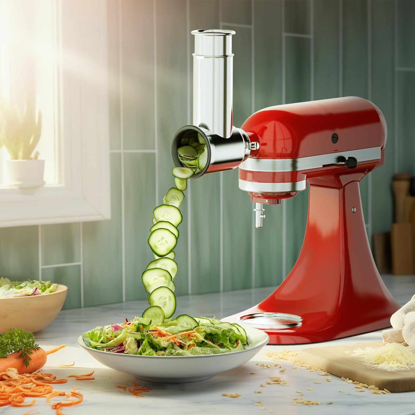 Stainless Steel Slicer Shredder Attachment for KitchenAid Stand Mixer, Includes Cheese Grater,Grinding Powder,Vegetable Slicer Shredder for KitchenAid cheese grater attachments with 4 Blades by HOZODO