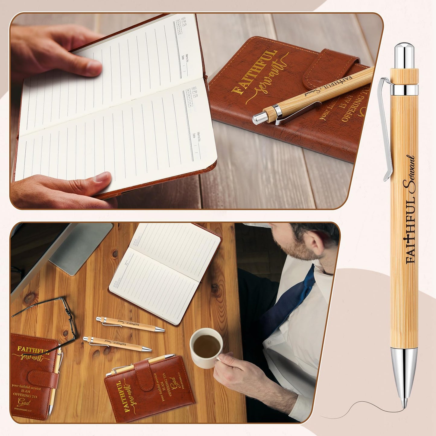 10 Set/20 Pcs Christian Faithful Servant Gift Bulk Father's Day Religious Journal Notebook with Bible Pen Deacon Ordination Pastor Employee Business Minister Appreciation for Men Church Sunday School
