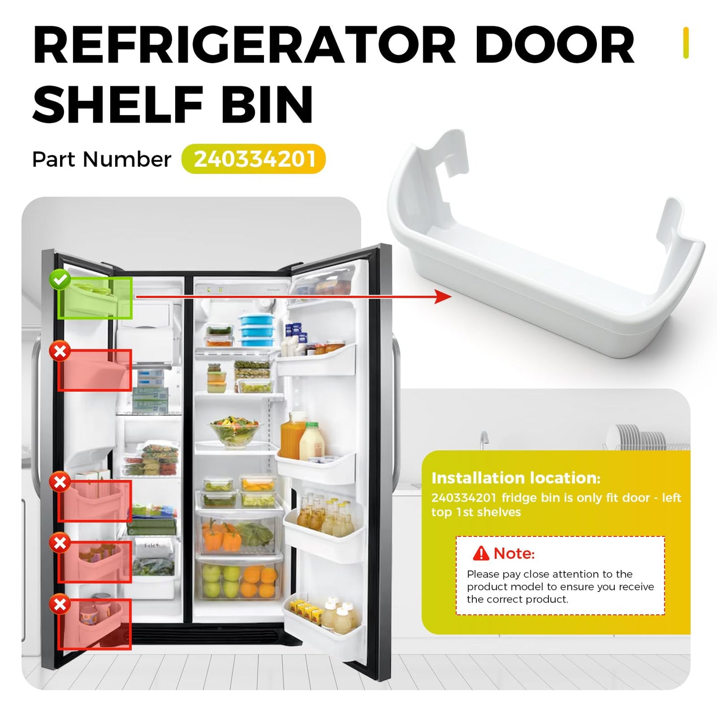 240334201 Refrigerator Door Shelf Bin Compatible with Frigidaire Kenmore, Replace AP2115843 891031 PS429846 FGEX26D6QF0 FFHS2611 Series FRS26H5ASBA and Kenmore 253 Fits Left Top Door Shelf