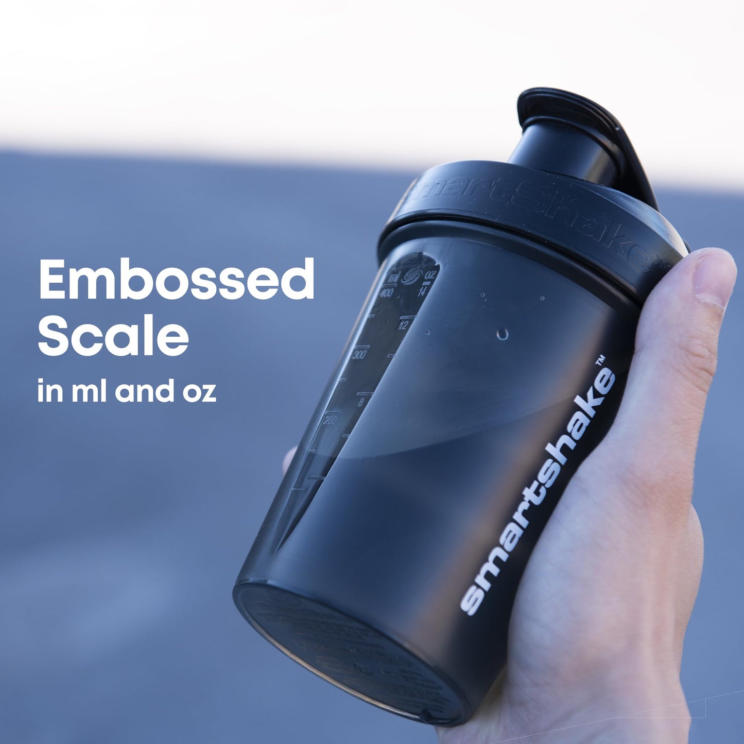 Smartshake Lite 4-Pack Protein Shaker Bottle 400 ml | 13.5 oz - Leakproof Screw-on Lid - BPA Free – Unisex - Mist Grey, Army Green, Black, Navy Blue