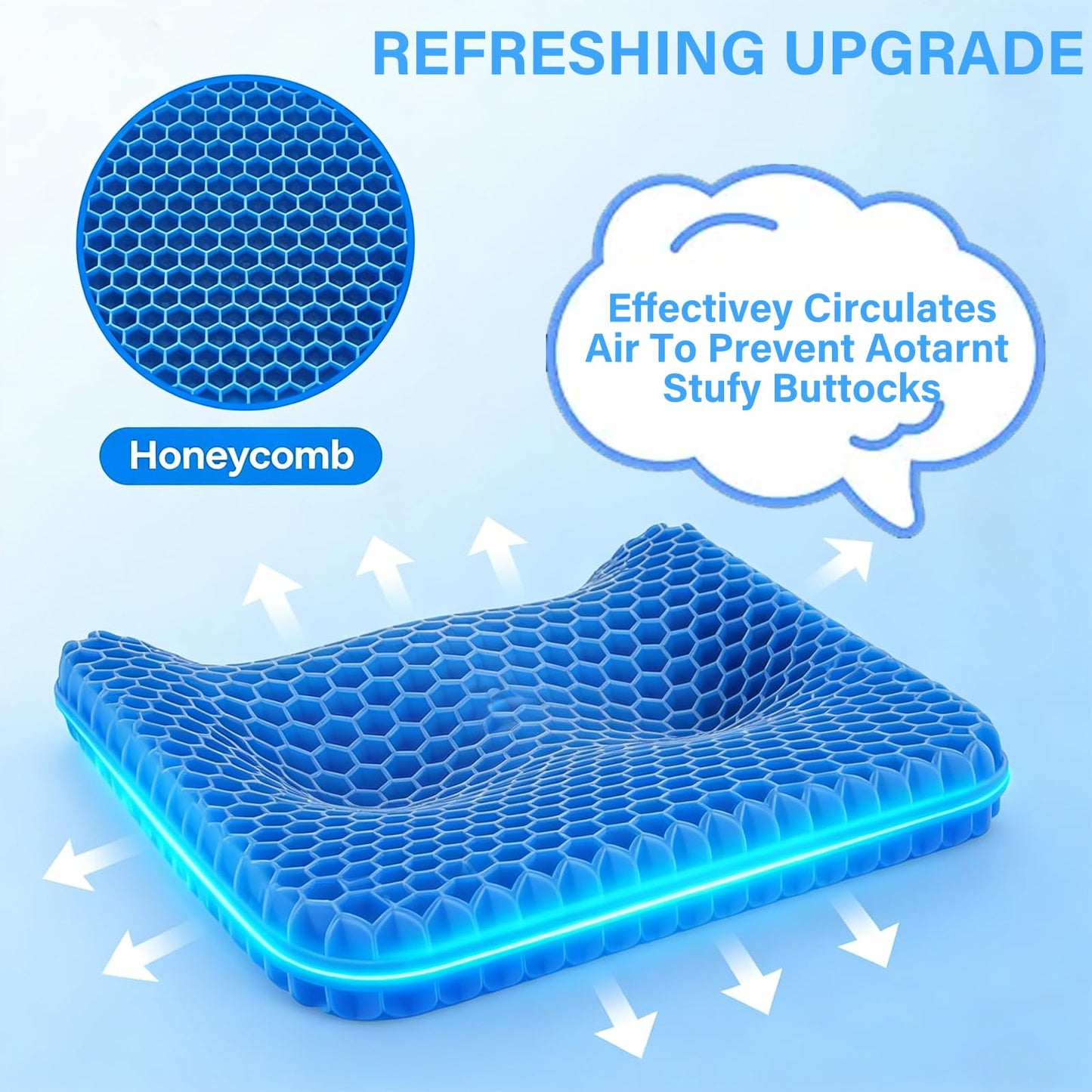 Volosso Gel Seat Cushion, Cushion, Gel Seat Cushion for Long Sitting, Breathable Honeycomb Design Absorbs Pressure Points Chair Pad, for Office Chair, Wheelchair, Car & Truck (42 * 36 * 4.5cm)