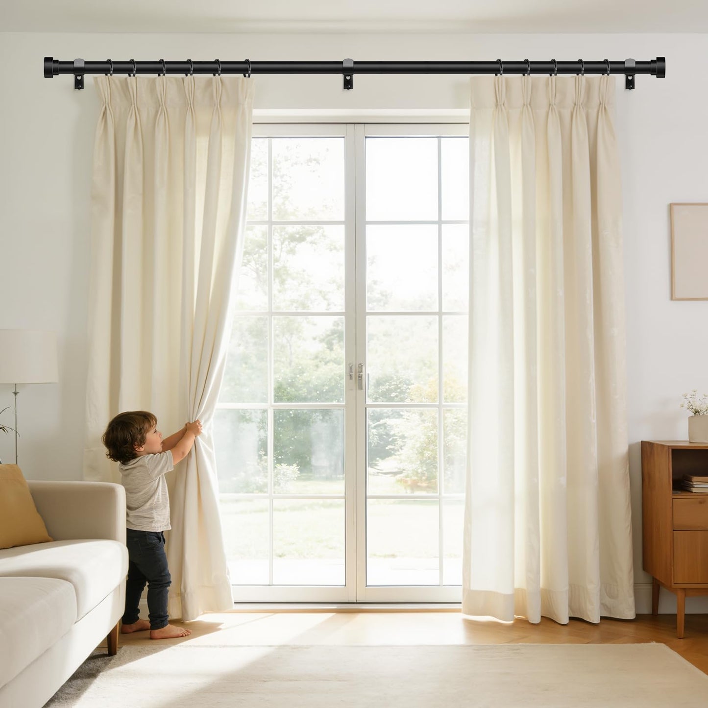 Extra Long Curtain Rods 120 to 170 Inch(10-14ft),1Inch Black Adjustable Extra Long Curtain Rod,Heavy Duty Decorative Window Curtains Rods for Bedroom