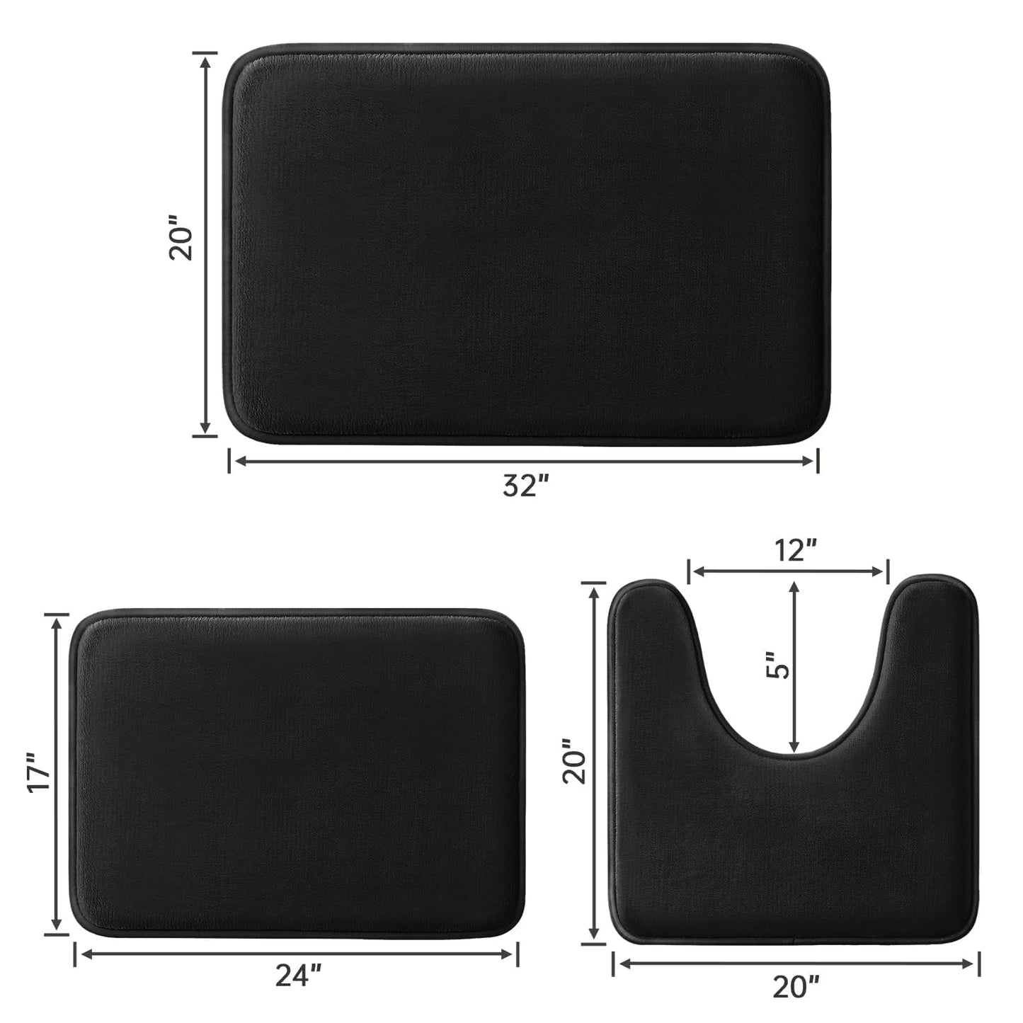 HUXMEYSON Bathroom Rugs Sets 3 Piece, Ultra Soft Velvet Memory Foam Bath Rugs, Non-Slip & PVC Backing Bathroom Mat Set, Washable Quick Dry Bath Rug - Black
