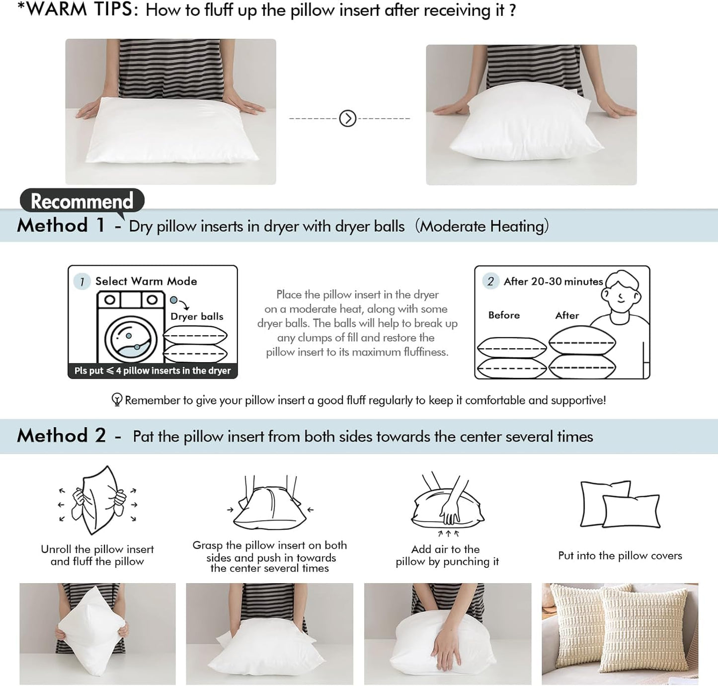 MIULEE Pack of 2 22x22 Inch Outdoor Pillow Inserts Waterproof Decorative Throw Pillow Insert, Square Lumbar Garden Pillow Form for Patio Sofa Couch