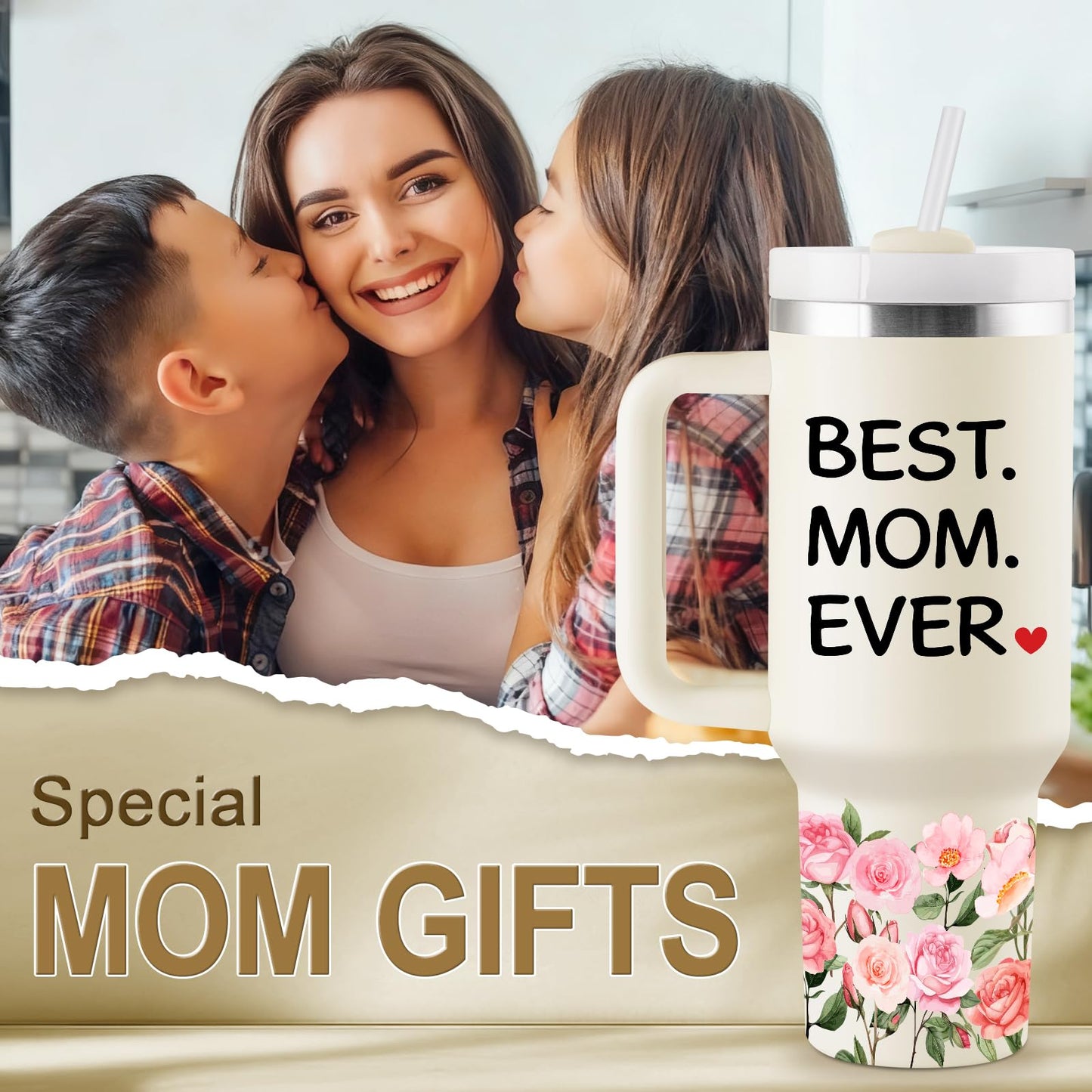 CENDARTE Mothers Day Gifts for Mom Birthday Gifts for Mom Best Mom Gifts from Daughter Son for Mothers Day 40oz Travel Cup Insulated Tumbler with Lid & Straw