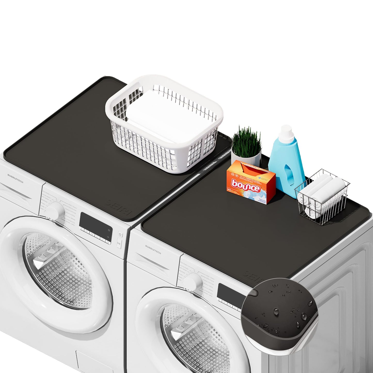 2 PACKS SEIRI Washer and Dryer Topper, 26" x 26" Silicone Dryer Top Protector Mats for Flat Top Surface Cover and Front Load Washing Machine Non-Slip Waterproof Laundry Topper Mat Large (Dark Gray)