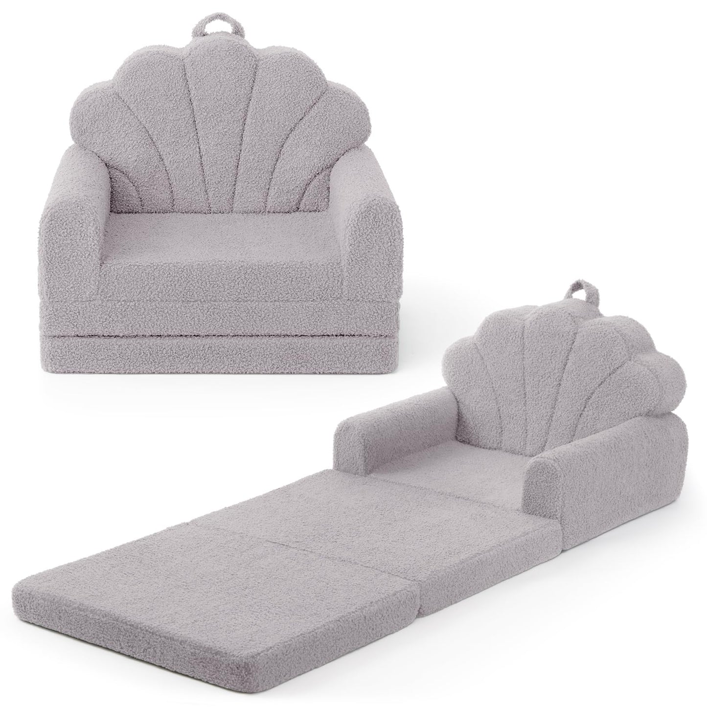 Blissful Diary Foldable Toddler Couch, 2-in-1 Comfy Toddler Chair & Lounger for Reading, Nap, Playroom, Kids Couch Sofa for 1 2 3+ Year Old Girls Boys Baby Birthday Gift, Gray Shell