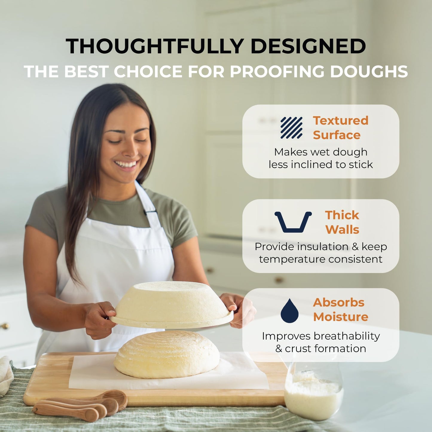 Bulka Large Round 9" 1kg Groove Banneton Bread Proofing Basket Pressed Wood Pulp, Sourdough Proofing Basket - Non-Stick Bread Proofing Bowl Sourdough Bread Baking Supplies, Made in Germany.