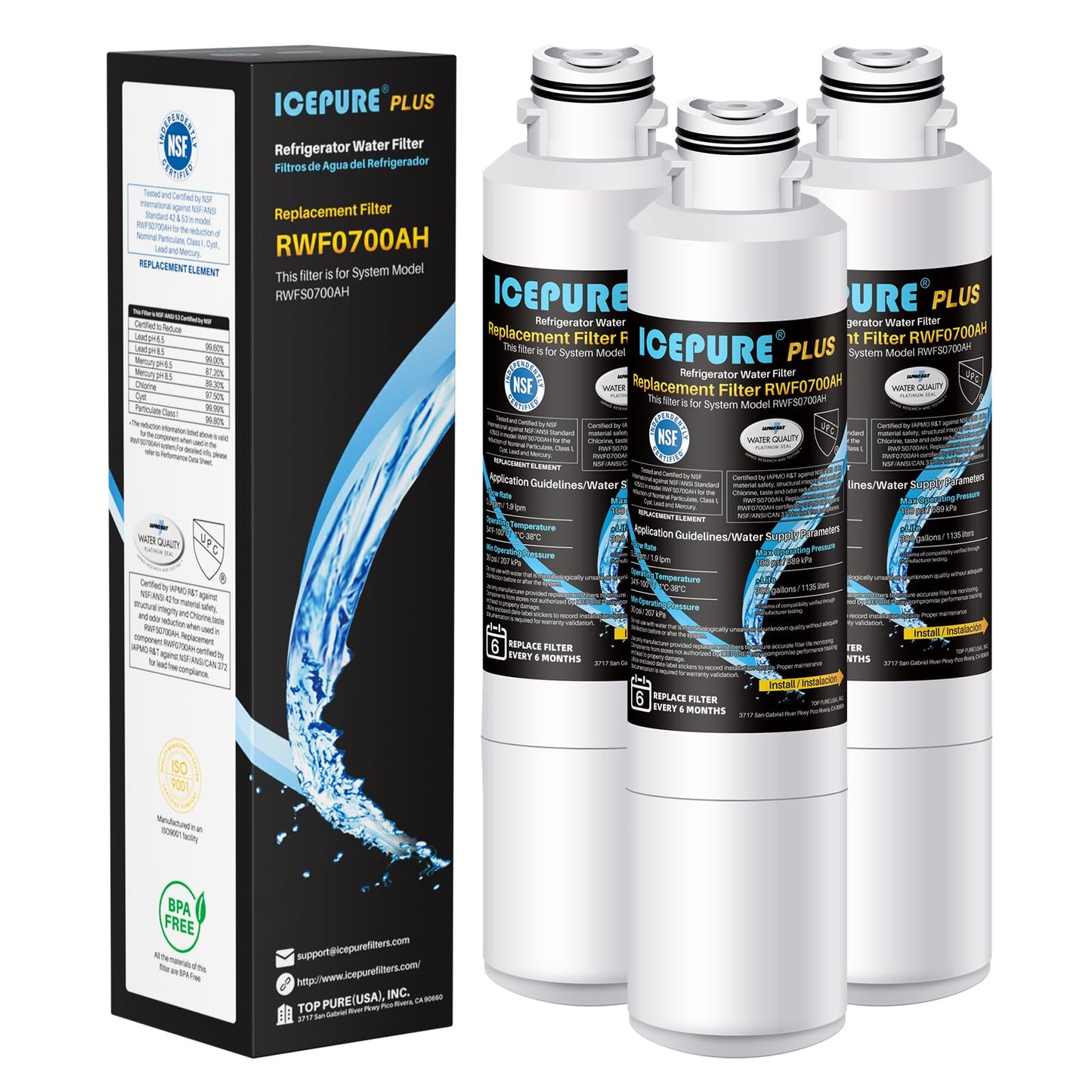 ICEPURE DA29-00020B NSF/ANSI 53 and NSF/ANSI 42 Refrigerator Water Filter, Replacement for Samsung DA29-00020A/B, DA29-00020B-1, HAF-CIN/EXP, RF263BEAESR, RF28HMEDBSR, RS25J500DSR, 3PACK