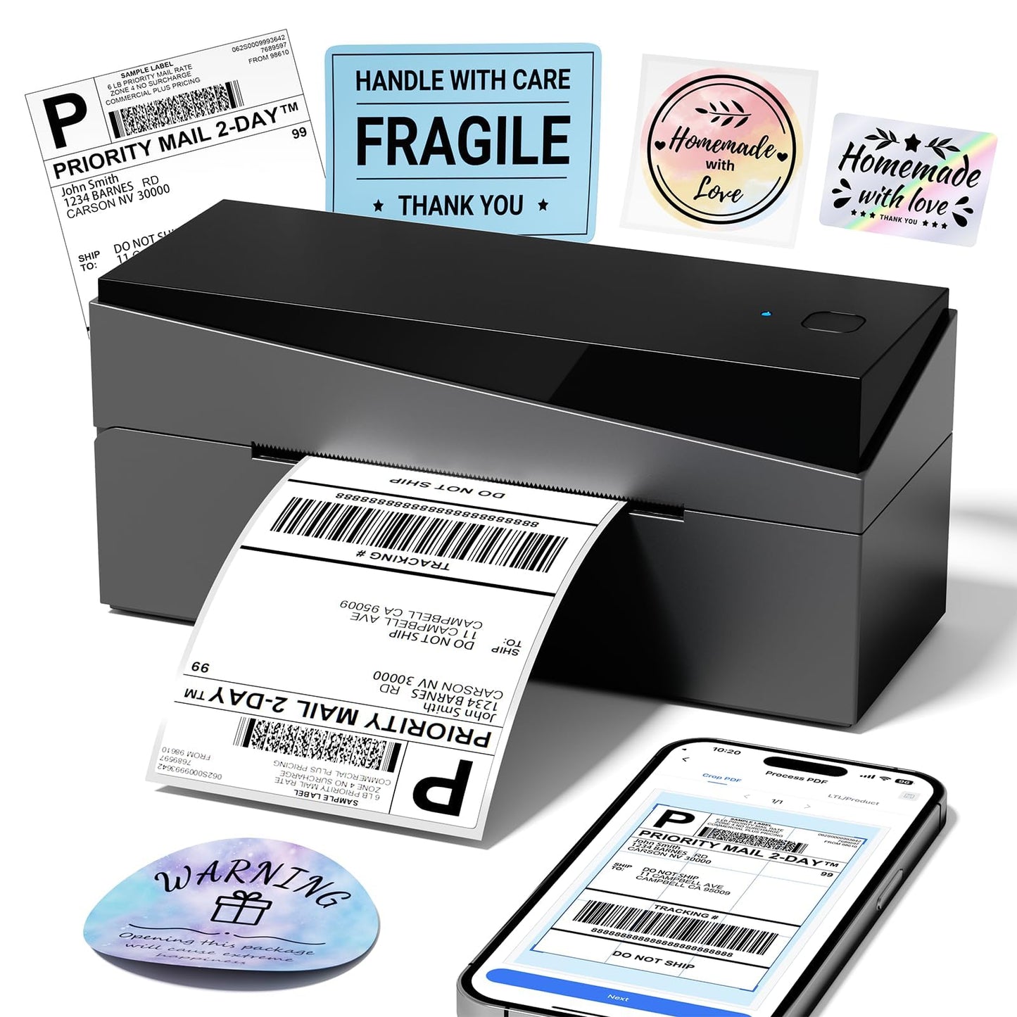 Omezizy Bluetooth Shipping Label Printer 4x6, 249BT Thermal Label Printer 4x6 for Small Business, Shipping Packages, Office, Home, Compatible with Android iPhone iPad Windows macOS Tiktok USPS Etsy