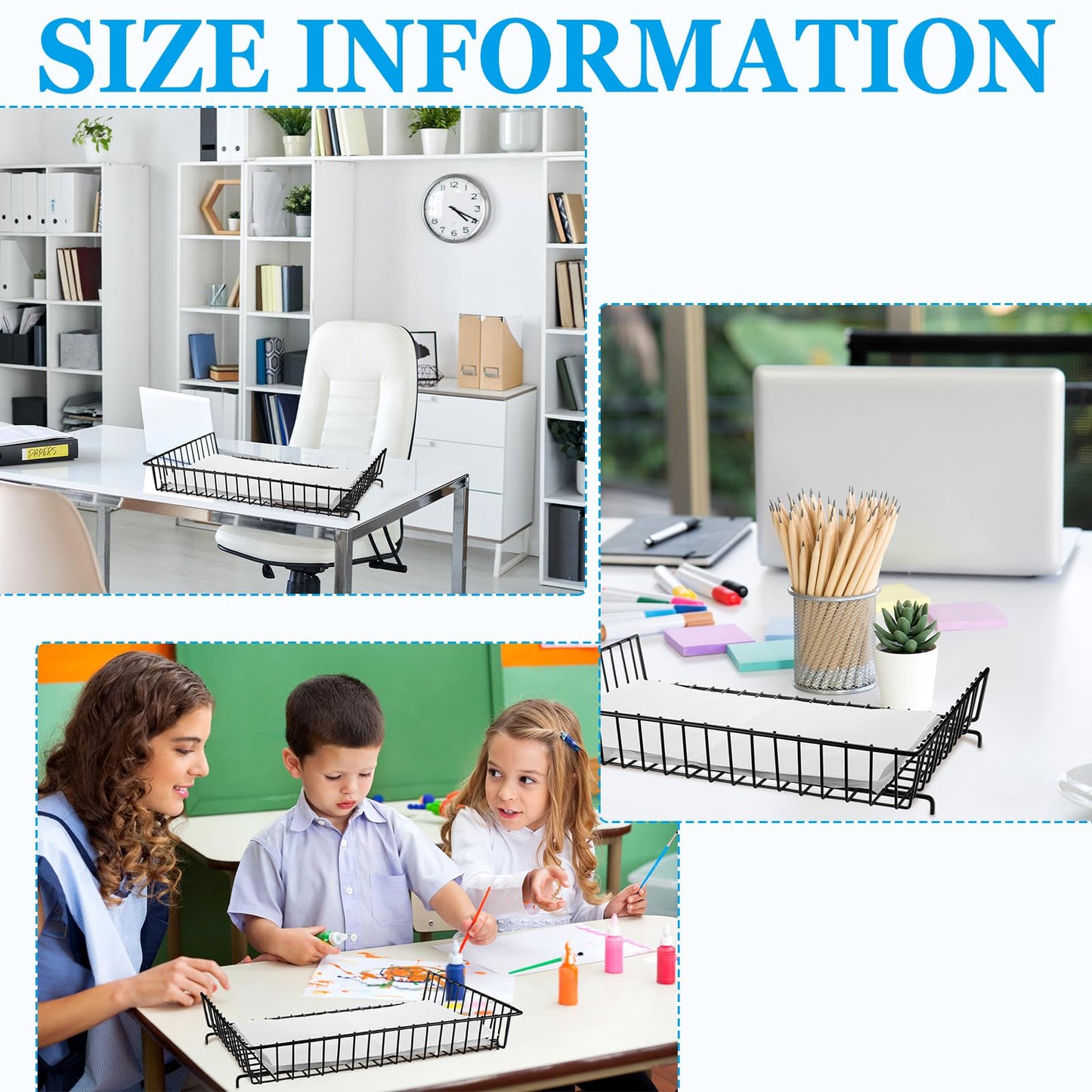 Hicarer 2 Pcs Metal Paper Tray 11 x 17 Inch Iron Wire Grid Desk File Document Letter Tray 11 x 17 Paper Desk Organizer Wide Entry Basket for Office Home (Black)