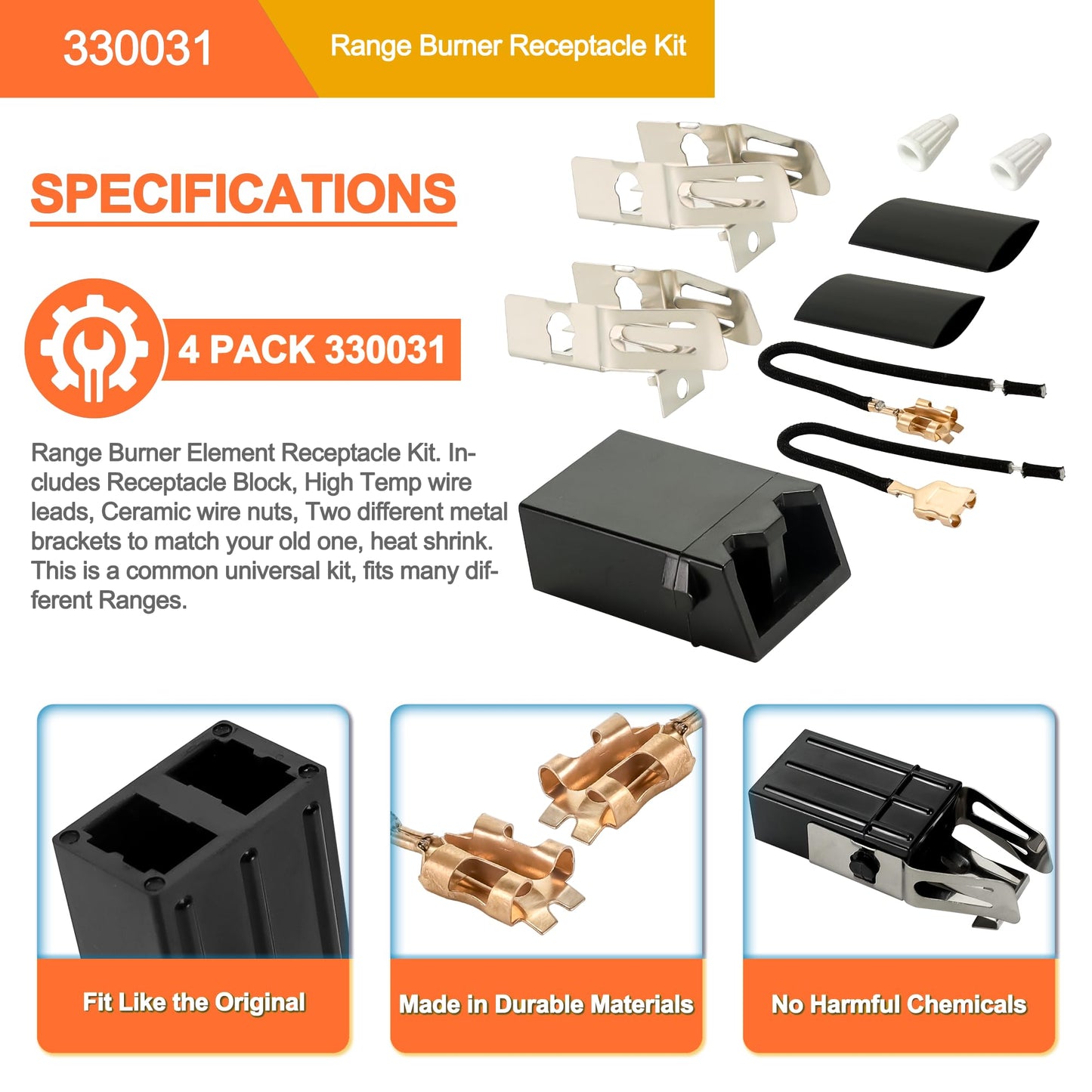 MP22YA Electric Range Burner Element Unit Set with 330031 Range Burner Receptacle Kit Fit for Ken-more Whirl-pool Frigi-daire May-tag Ranges/Stoves by Fetechmate