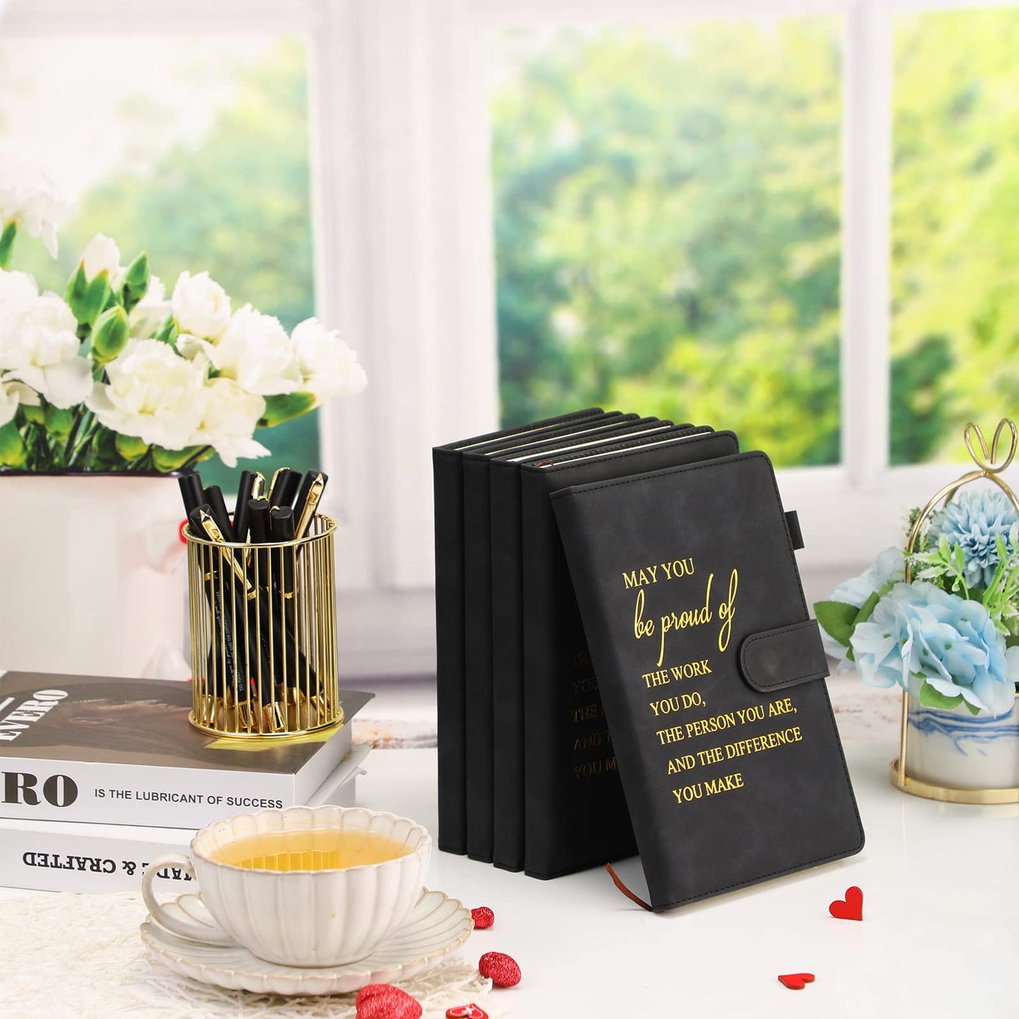 Kosiz 20 Pcs/10 Sets Employee Appreciation Gift Bulk A5 Leather Notebook and Inspirational Journal Pen Thank You Gift for Fathers Day Coworkers Teacher CNA Nurse(Black,Proud)