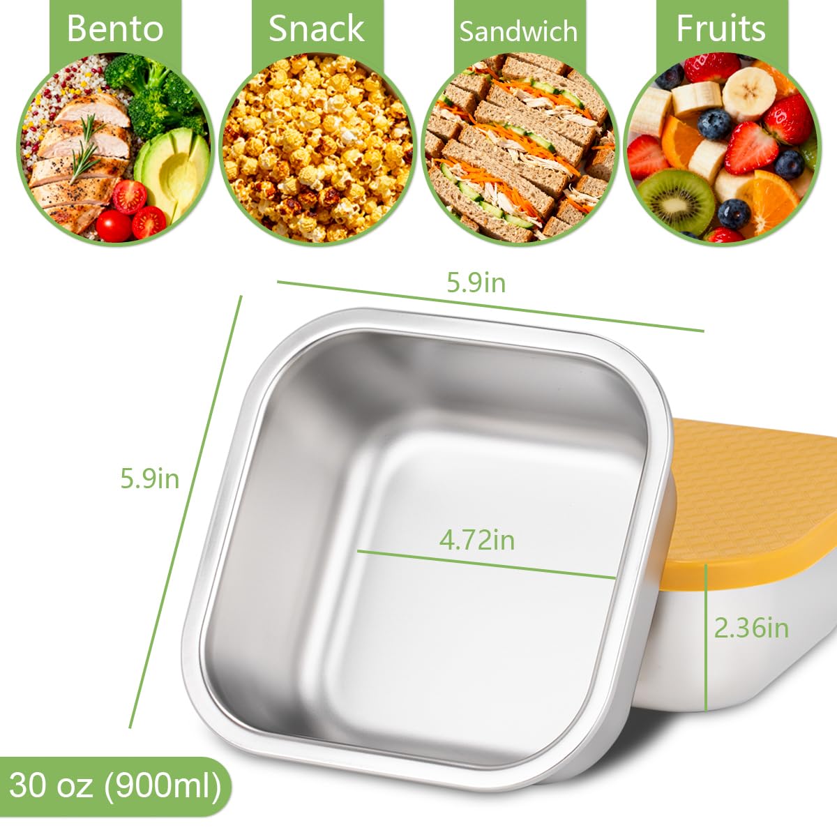 JUSTASHOW 4 Pack Sandwich Containers: 30oz Stainless Steel Lunch Box with Silicone Lids, Meal Prep Container Reusable Metal Sandwiches Food Storage for Kitchen & Office Salad Snacks Fruits
