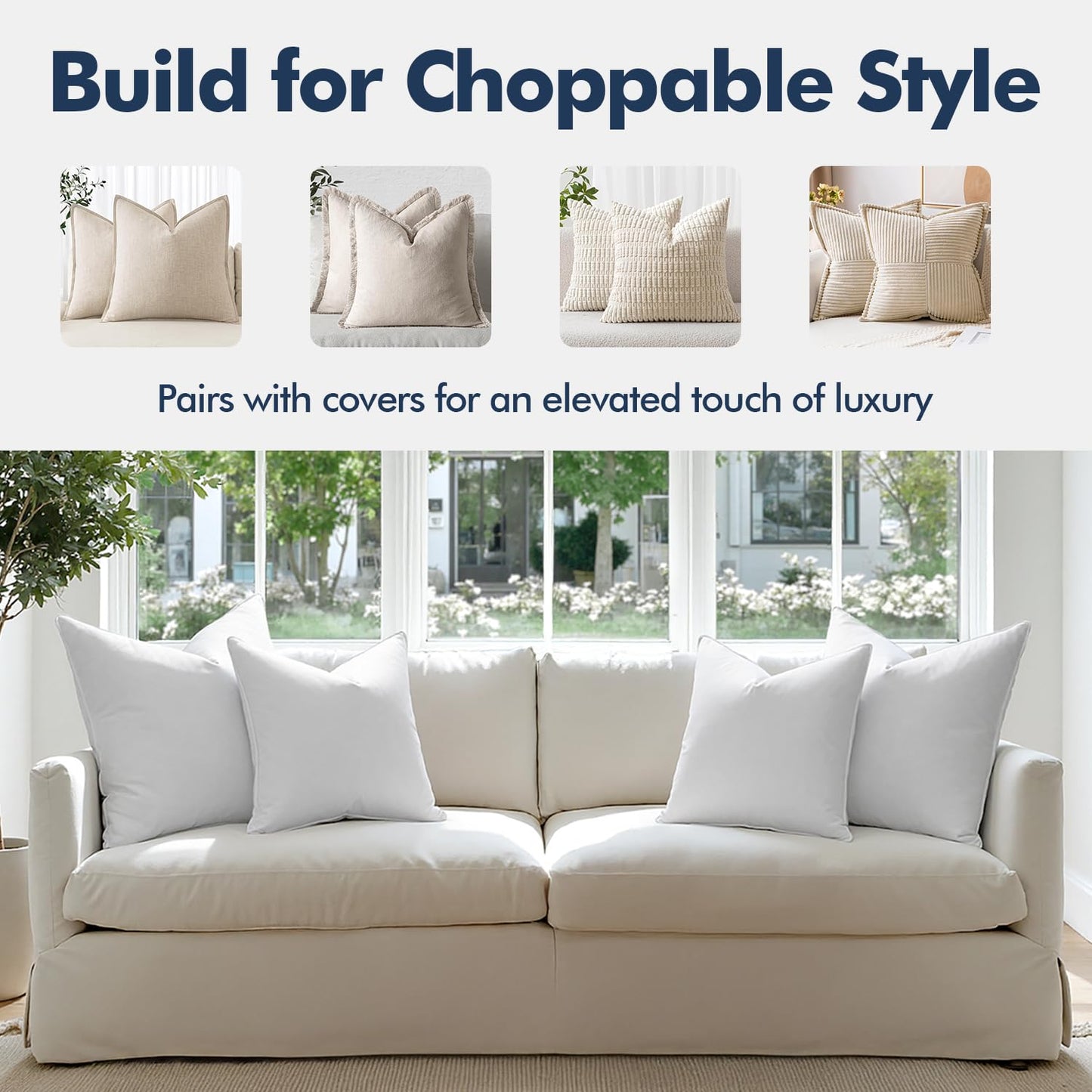 MIULEE 20x20 Pillow Inserts, Pack of 2 Down Feather Premium Throw Pillows with Cotton Fabric for Bed Couch Living Room Sofa