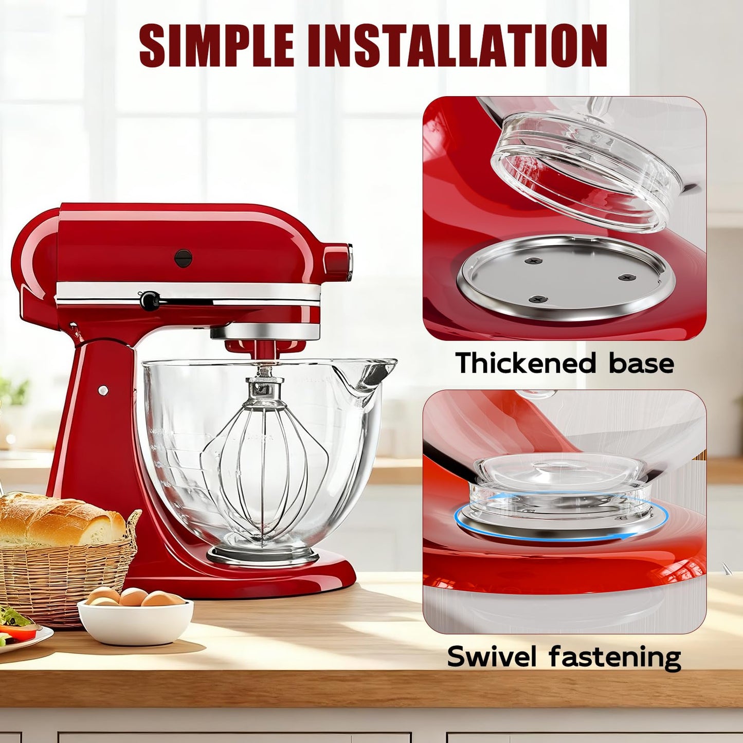 Double-layer Thickened Glass Mixer Bowl For Kitchenaid Tilt-Head Stand Mixers 4.5-5 Quart, 5Qt Mixing Bowl Replacement For Kitchenaid with Measurement Markings & Handle
