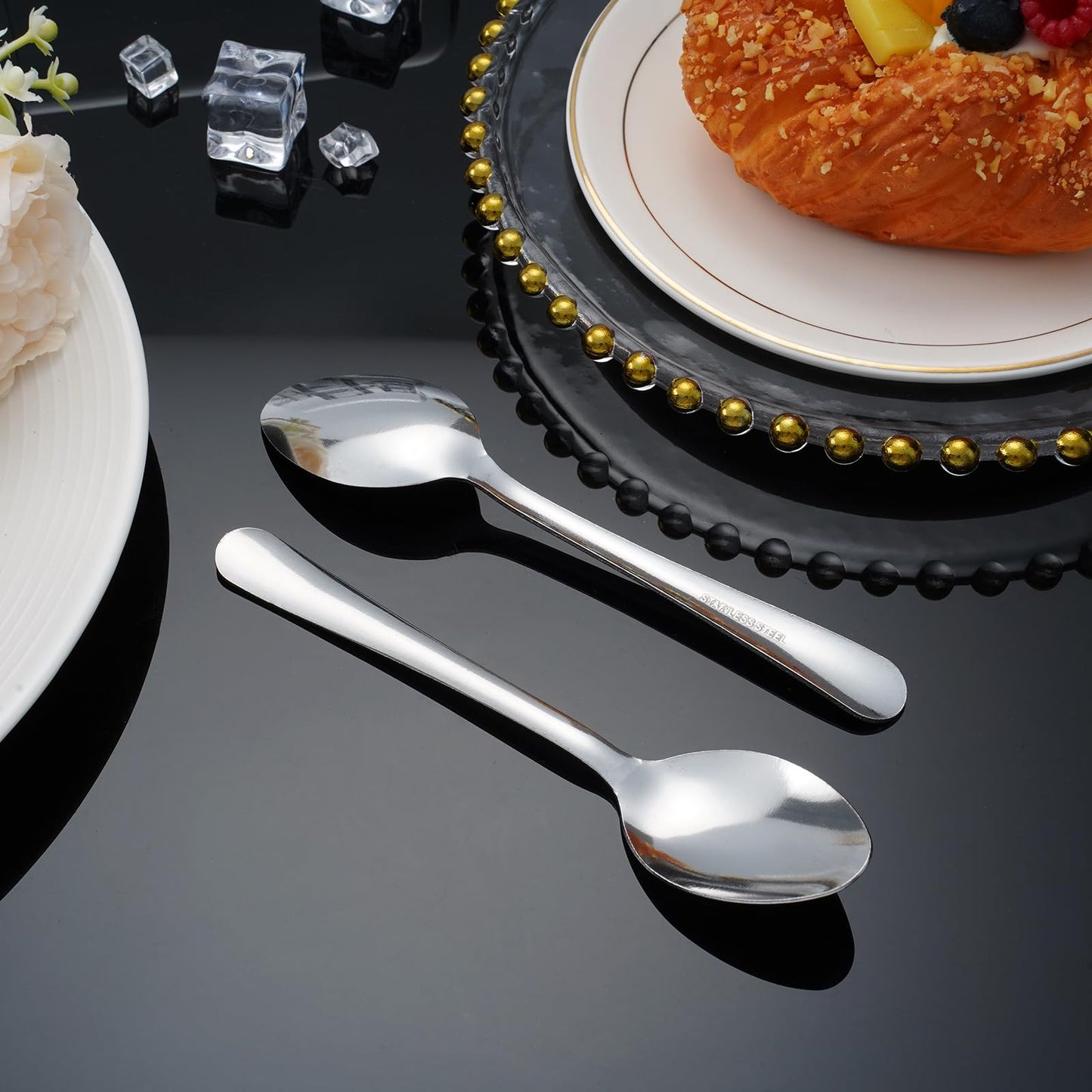 Hansmart 60 PCS Dinner Spoons Set - Windsor Stainless Steel Dinner Spoon 7.1 Inch with Dishwasher Safe Dessert Spoons, Metal Dessert Spoon, Silverware for Home, Kitchen or Restaurant