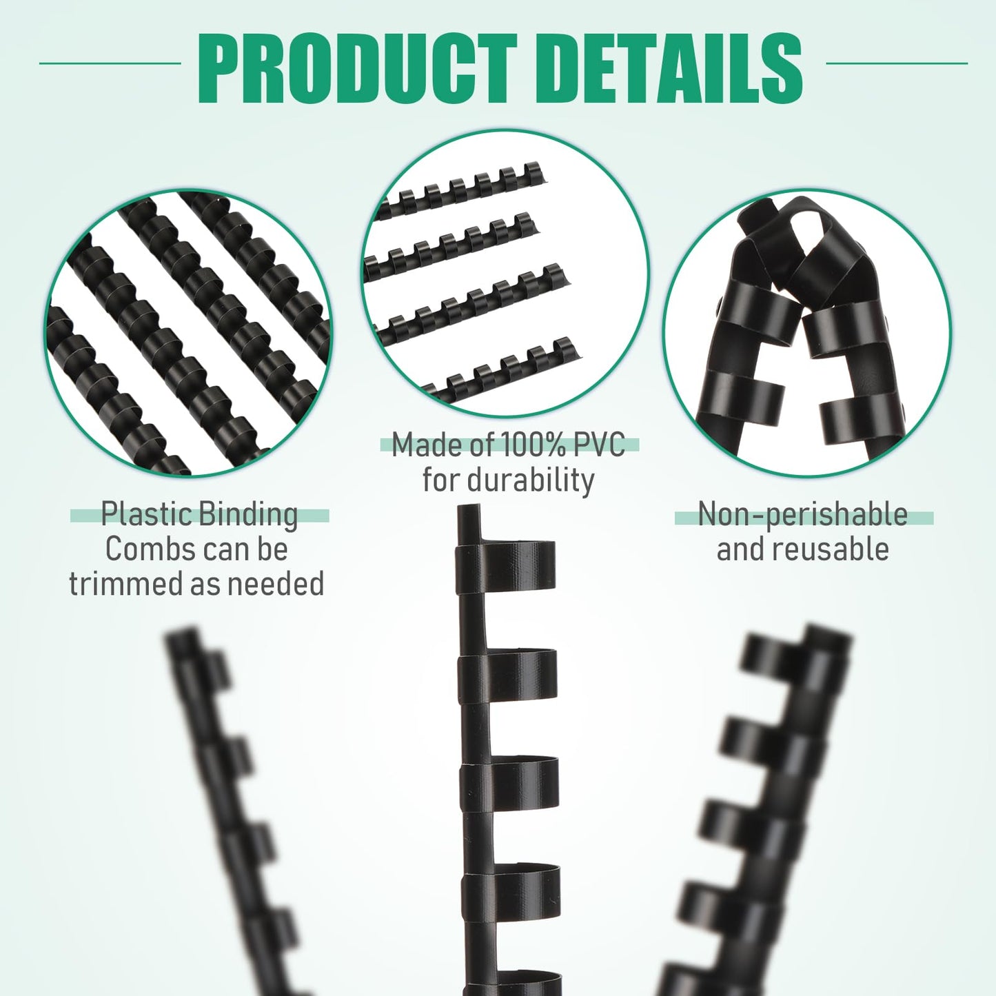 Maitys 300 Pcs Plastic Binding Combs Bulk 19 Ring Comb Spines Letter Size Spiral Binding for Notebook Calendar Picture(1/2 Inch,Black)