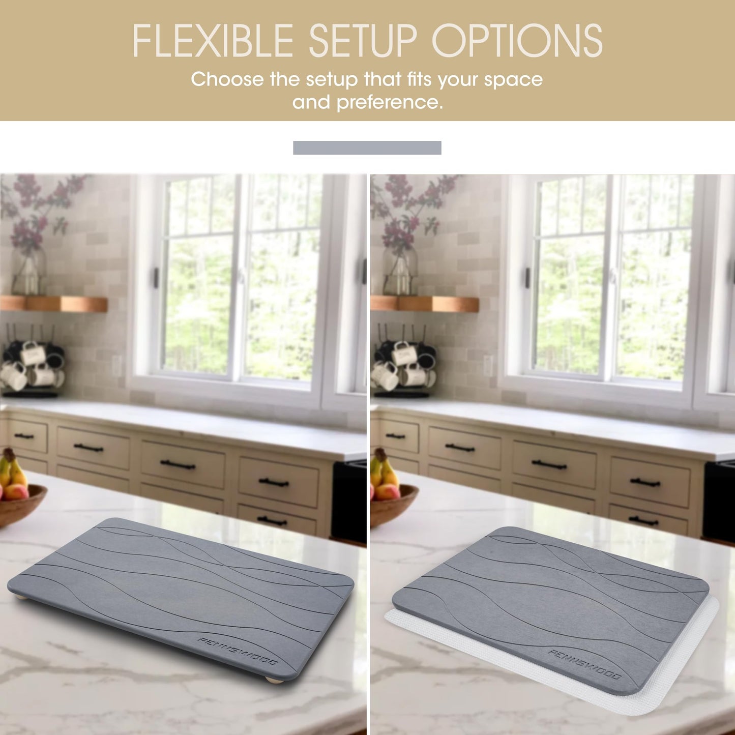 Stone Dish Drying Mat for Kitchen Counter, 2 Pack Large Stone Drying Mats (24"x16" + 16"x12"), Ultra Absorbent Diatomaceous Earth Kitchen Counter Drying Mat, Quick Dry, Non Slip