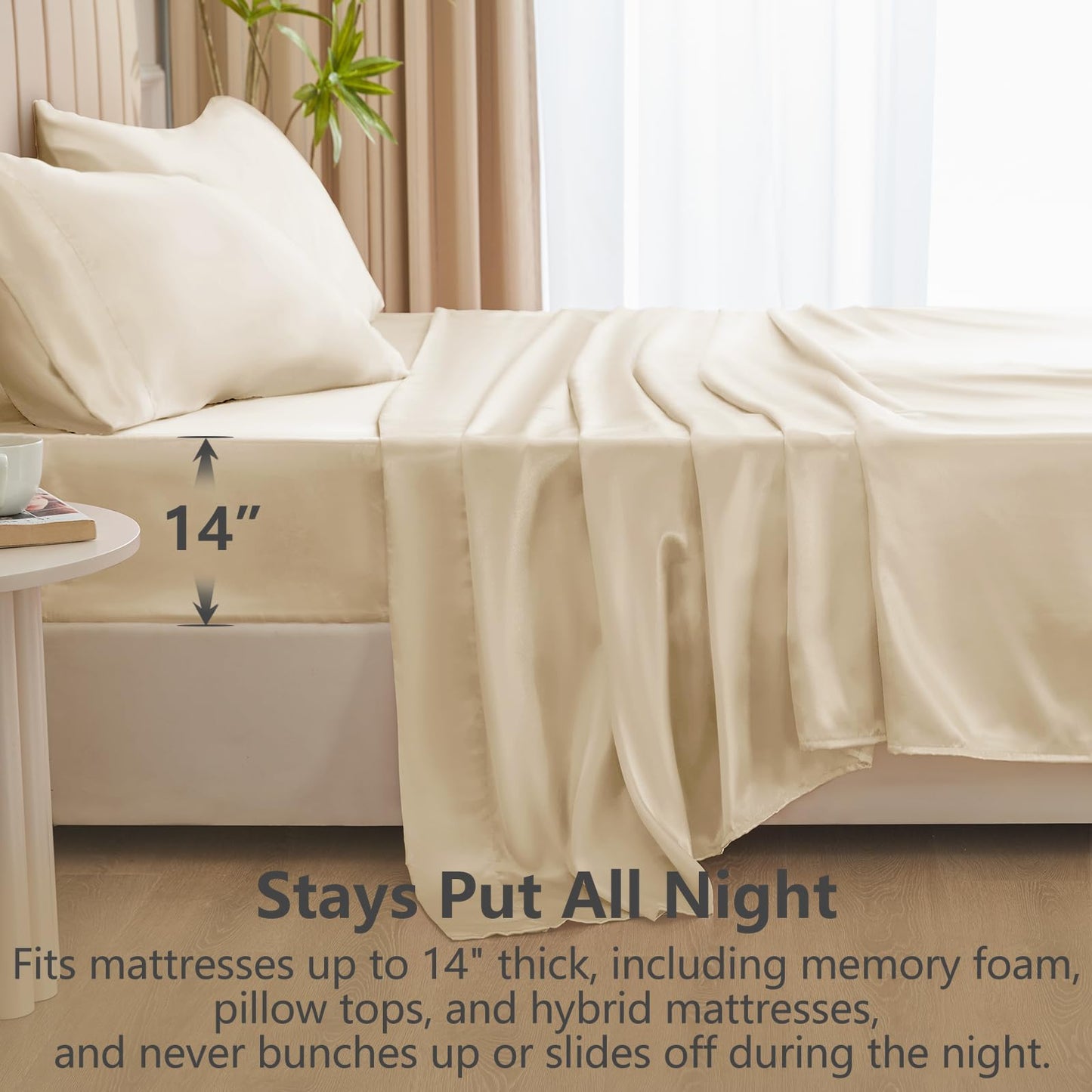 CozyLux Satin Sheets Queen Size Bed Set - Silky Soft Bedding Similar to Silk, 4 Piece Sheet Set for Hair and Skin, Deep Pocket with All-Around Elastic, Home Decor for Bedroom, Champagne
