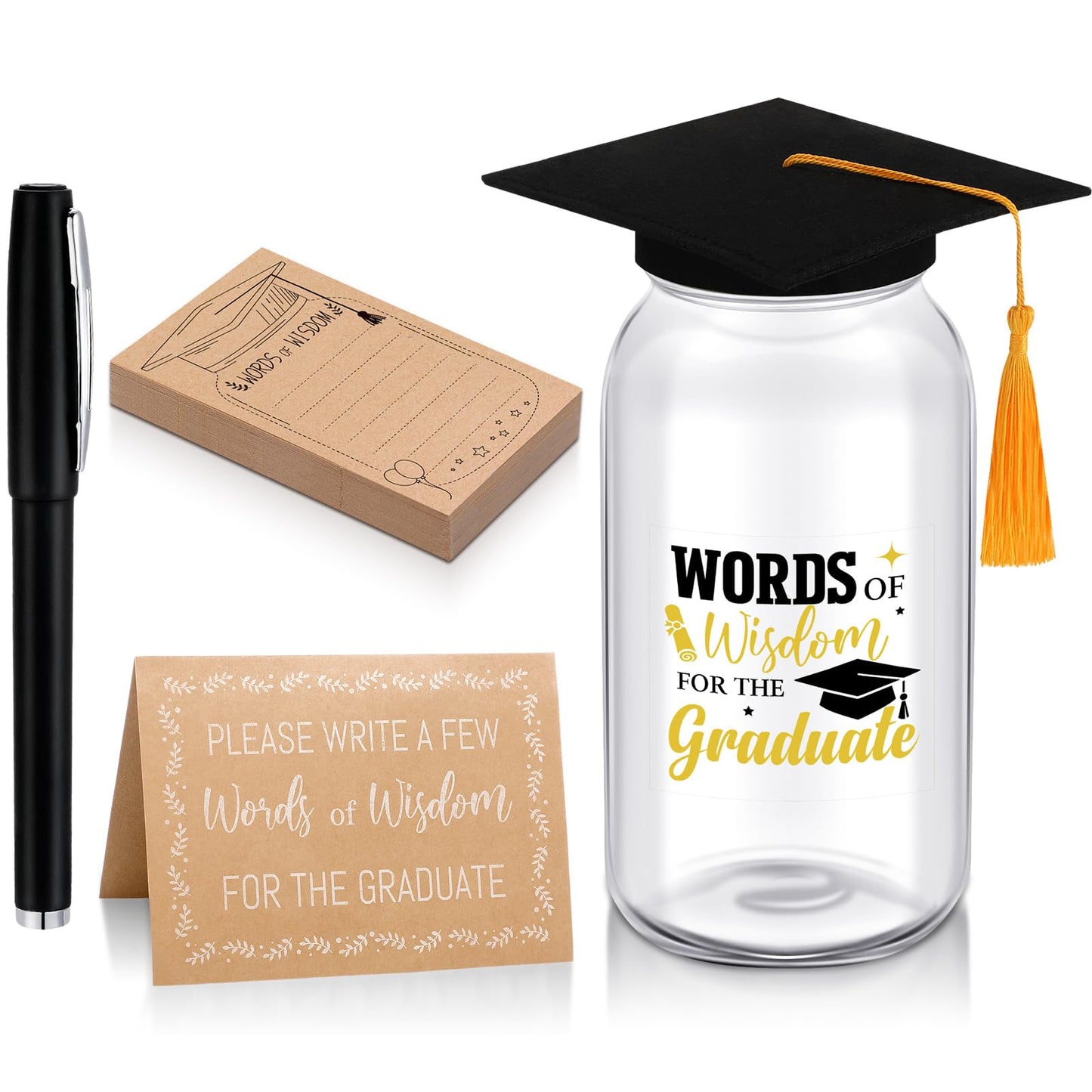 Newtay 55 Pcs Large Words of Wisdom Graduation Glass Jar Graduation Wishes & Advice Cards and Sign Guest Book for Graduate Decoration Best Wishes Grad Party Supplies(Funny)