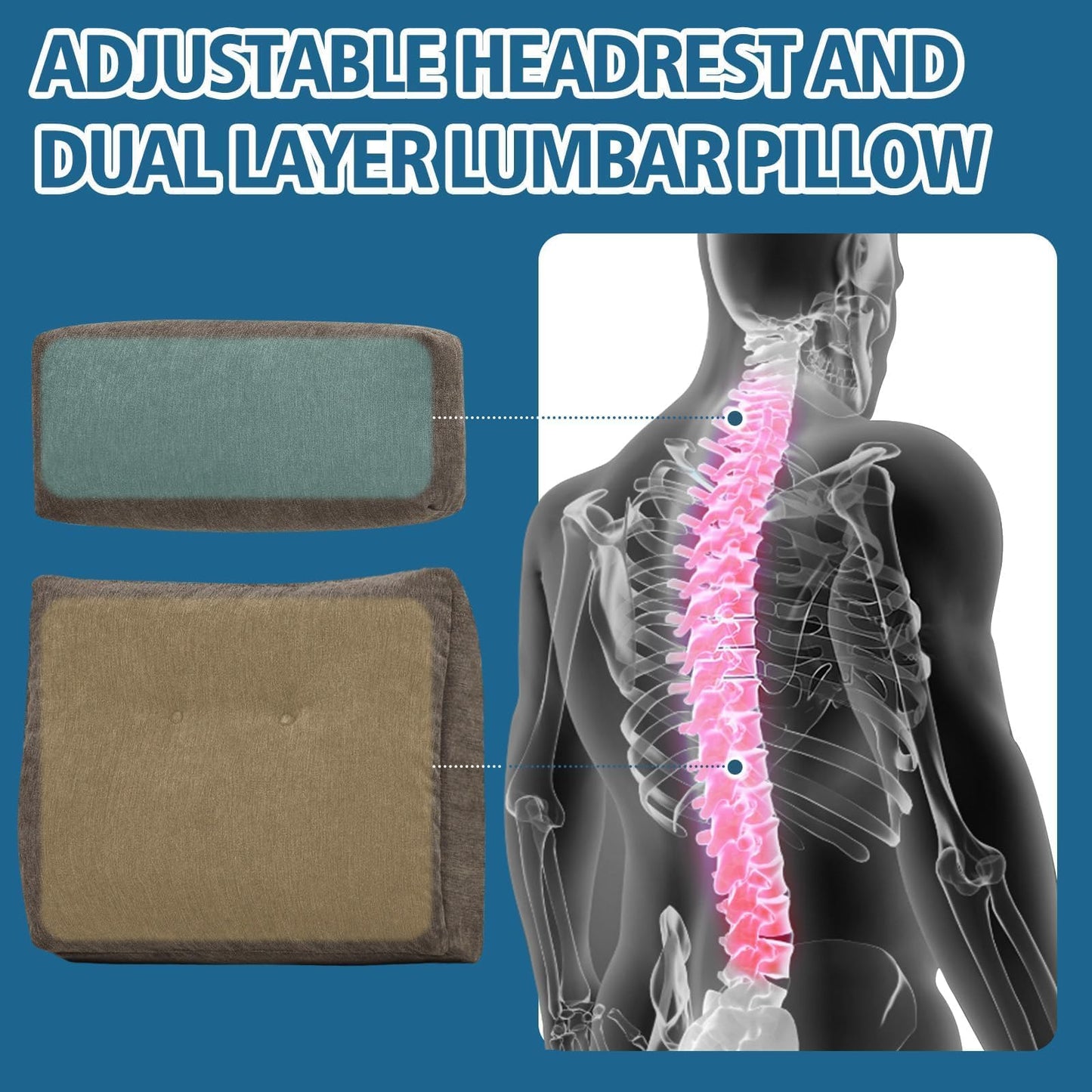 TANYOO Lumbar Support Pillow for Recliner Chair with Headrest, Dual-Layer Large Back Pillow for Deep Couch & Sofa, Memory Foam Lower Back Support Cushion Set for Sciatica Relief Brown