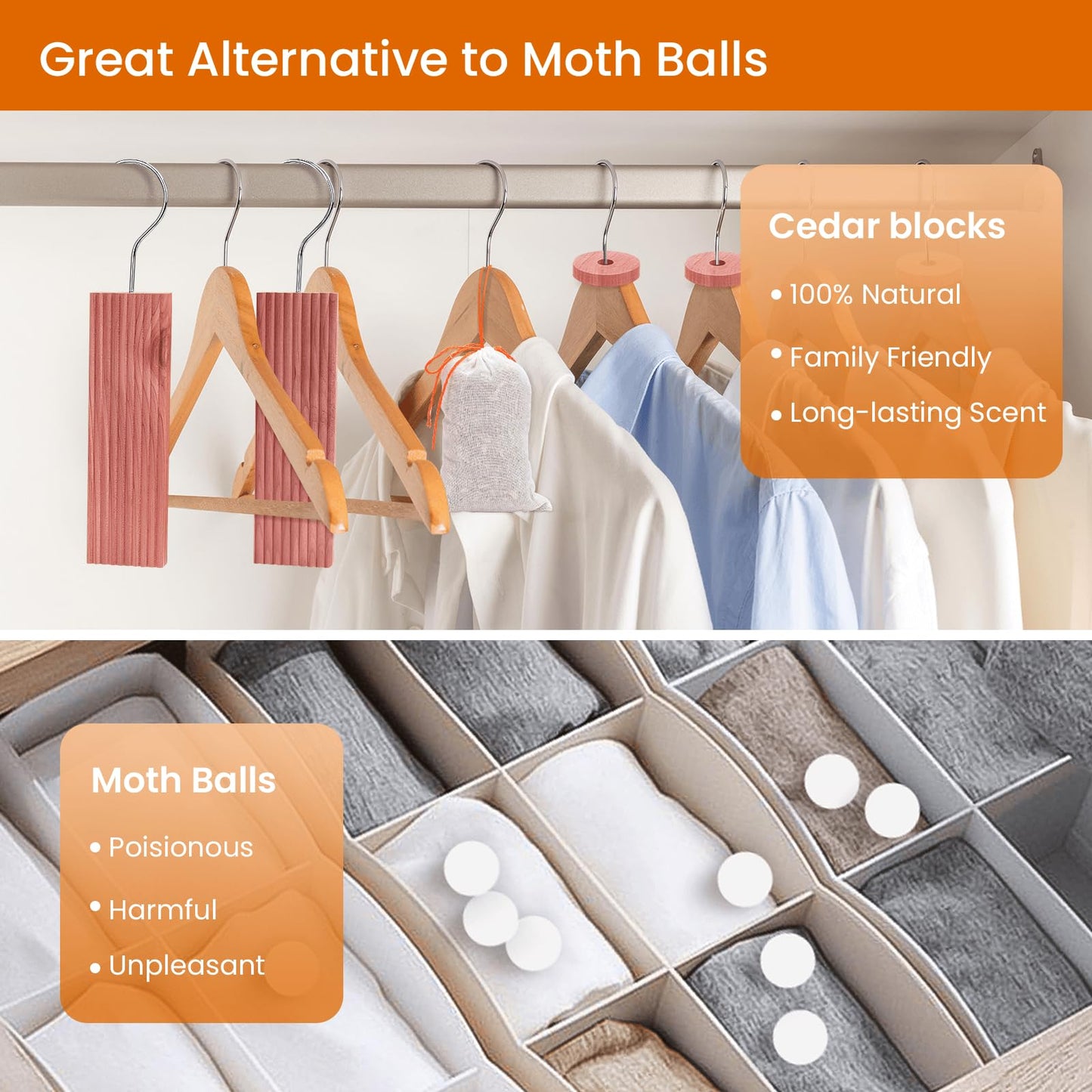 Homode Cedar Blocks for Clothes Storage, Cedar Chips for Closets and Drawers, Aromatic Cedar Wood Balls and Cedar Sachets, Cedar Closet Freshener, 80 Pack