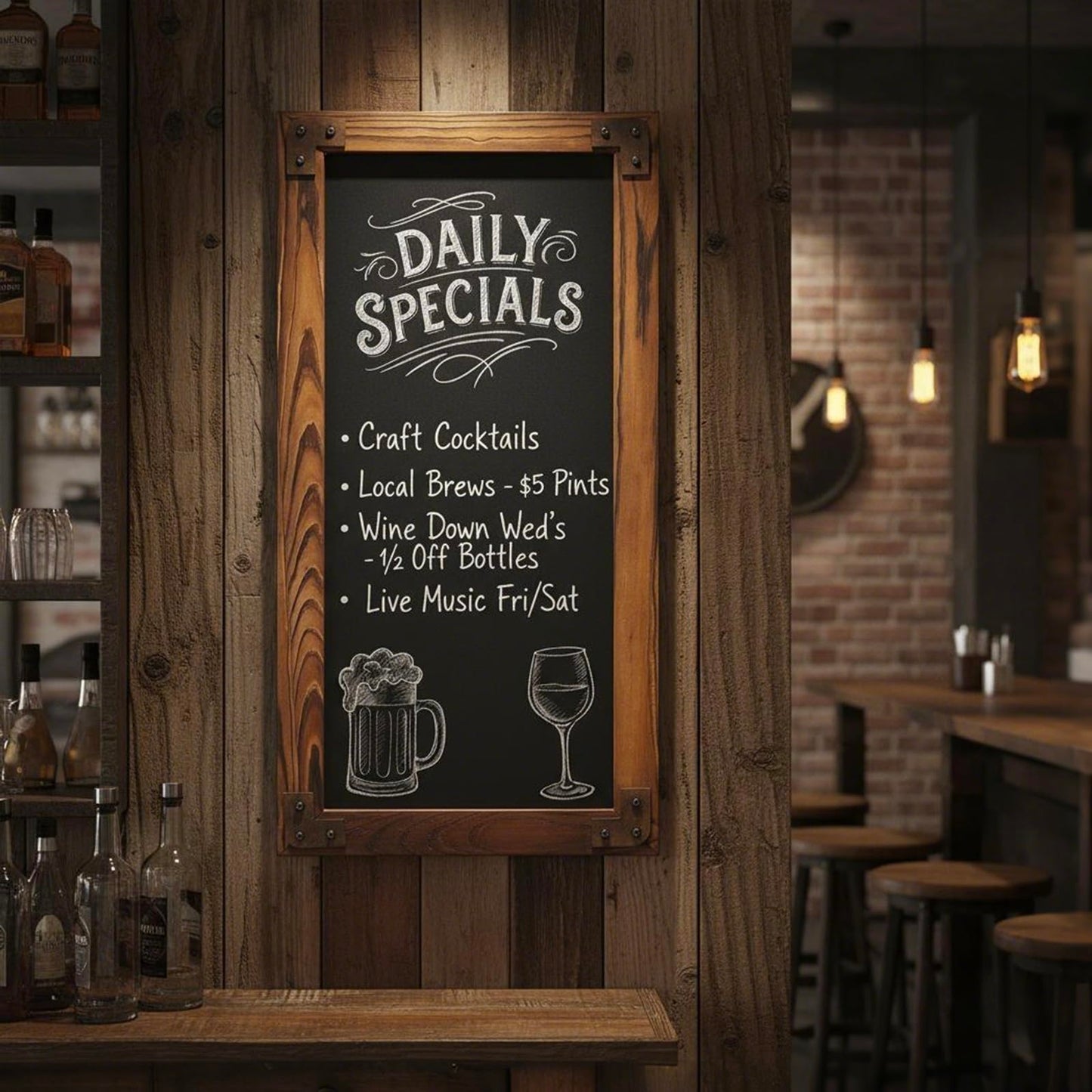 MyGift Large Chalkboard Sign Wall-Mounted - 12 x 25-Inch Burnt Wood Frame Erasable Blackboard with Metal Accent Corners