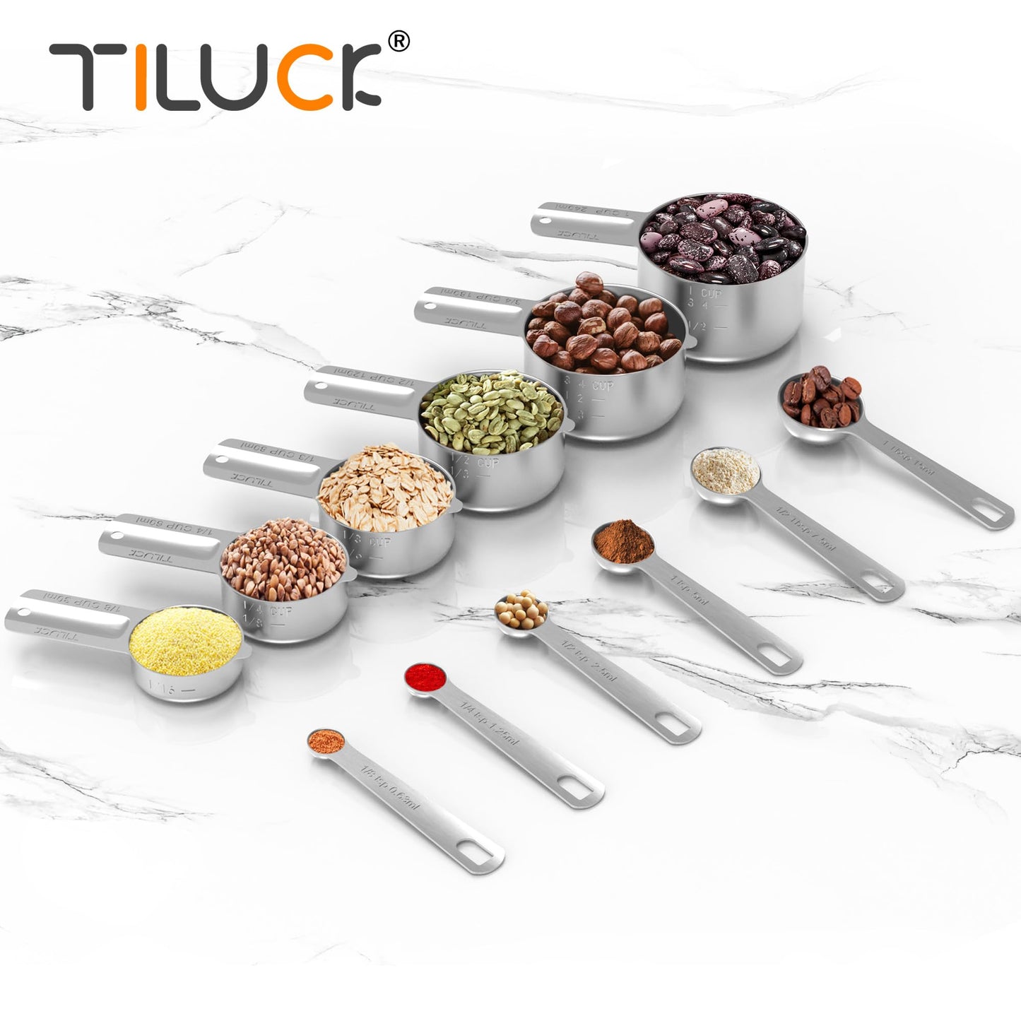 TILUCK Stainless Steel Measuring Cups & Spoons Set, Cups and Spoons,Kitchen Gadgets for Cooking & Baking (12)