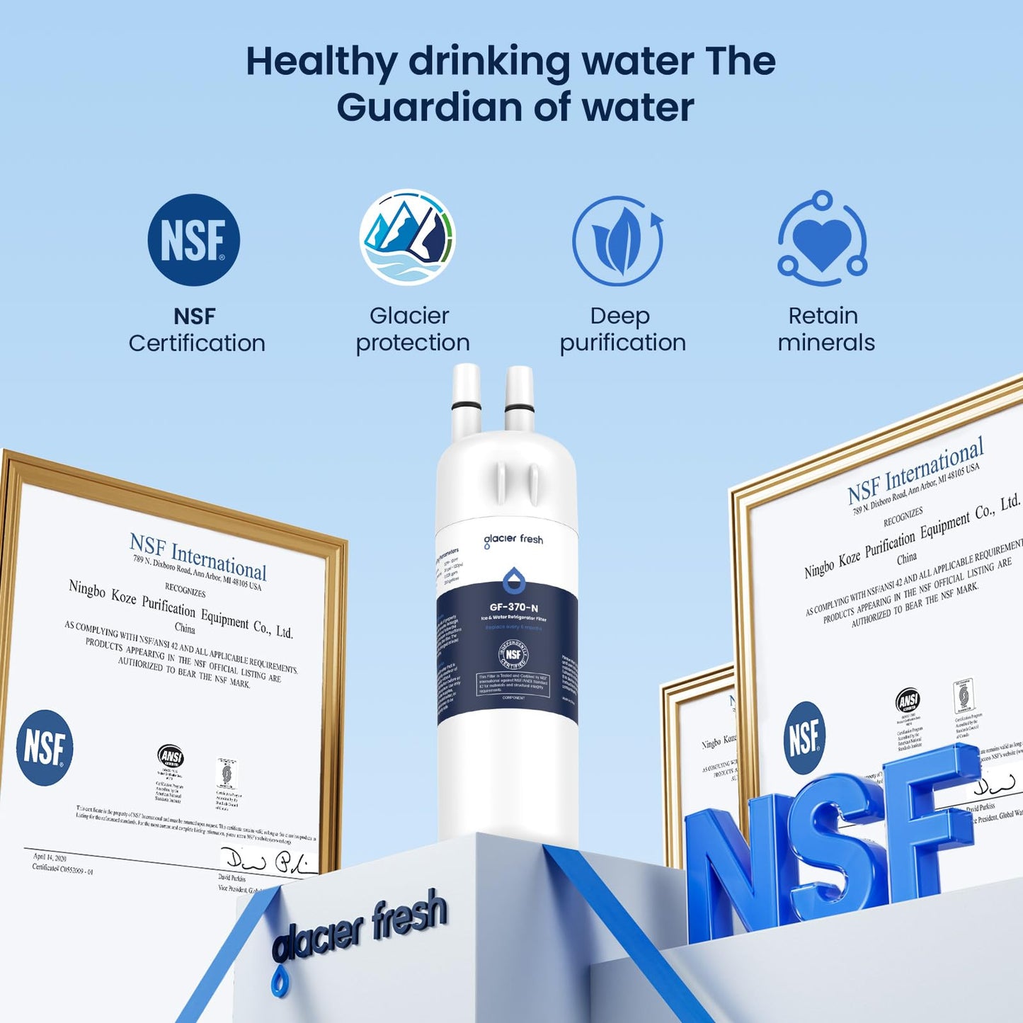GLACIER FRESH EDR1RXD1 Refrigerator Water Filter Compatible with W10295370A, EDR1RXD1, WHR1RXD1, KAD1RXD1, Filter 1, W10295370 Refrigerator Water Filter & w10311524 Air Filter, 3+3 Packs