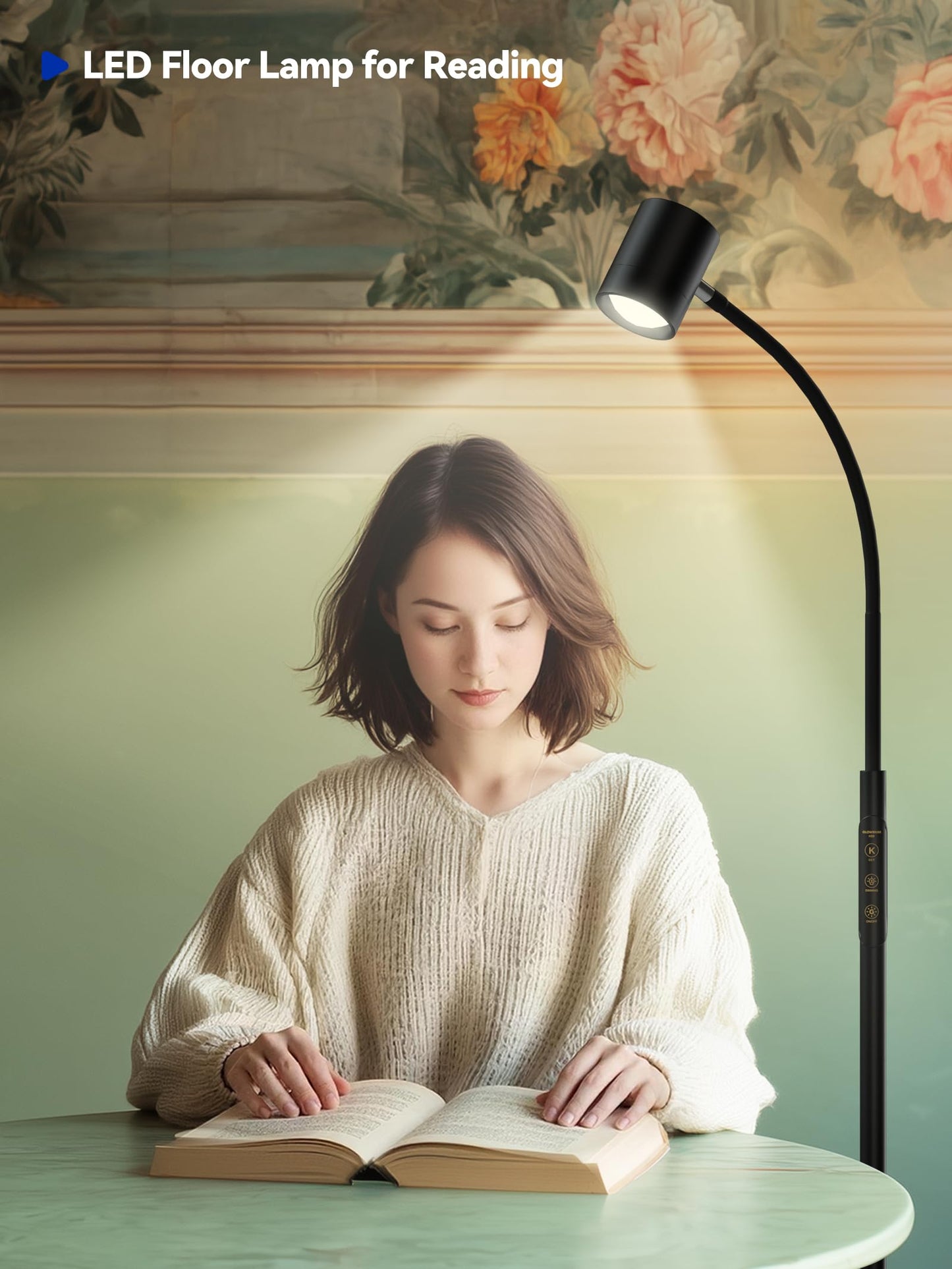 Reading Floor Lamp, 62" Tall LED Floor Lamp, Dimmable Standing Lamp, 7 Brightness & 4 Color Temperature, Adjustable Gooseneck, Touch Control, Task Craft Light for Living Room Bedroom Office,Black